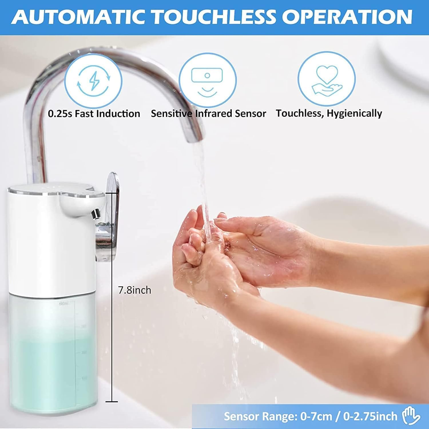 Youker Soap Dispenser Automatic Liquid Soap Dispenser 13.5Oz/400Ml Wall Mount Liquid Dispenser USB Rechargeable Touchless Hand & Dish Soap Dispenser Waterproof Pump for Bathroom Kitchen image number 4