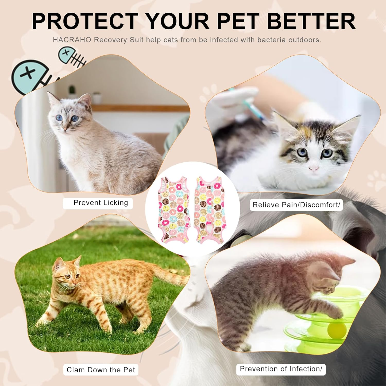 Cat Surgery Recovery Suit,Male Female anti Licking Cat Onesies,Cone E-Collar Alternative Pet Vest Post Operative Abdominal Wounds Protector,Prevent Licking for Small Cat,Puppy Doughnut (M) image number 2