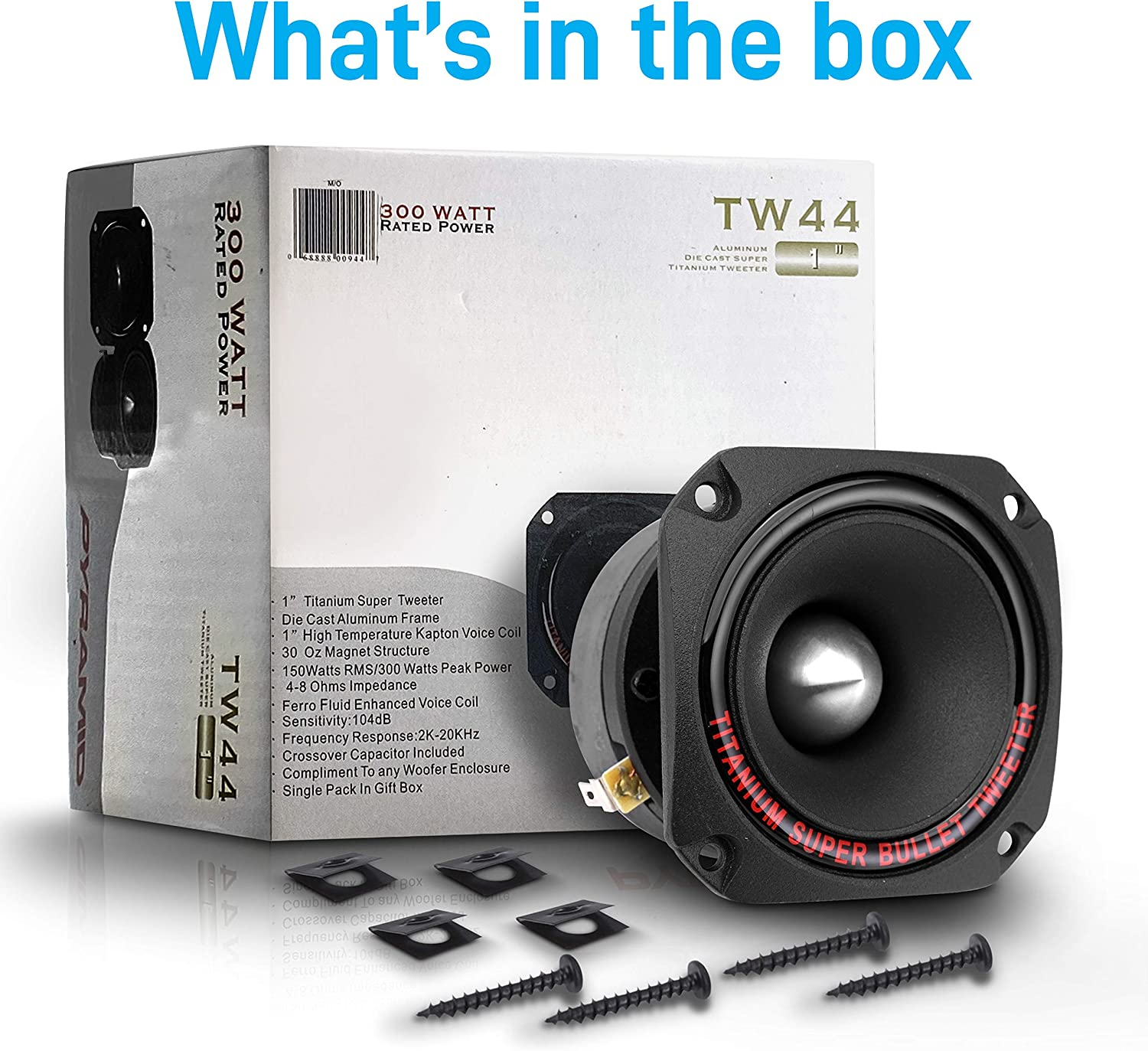 Pyramid 1" Audio Car Tweeter Speaker - Aluminum Die-Cast Frame, 300 Watt Peak, 2K-20Khz Frequency Response, 4 to 8 Ohm, Heavy Duty 30 Oz. Magnet Structure - 1 Tweeter