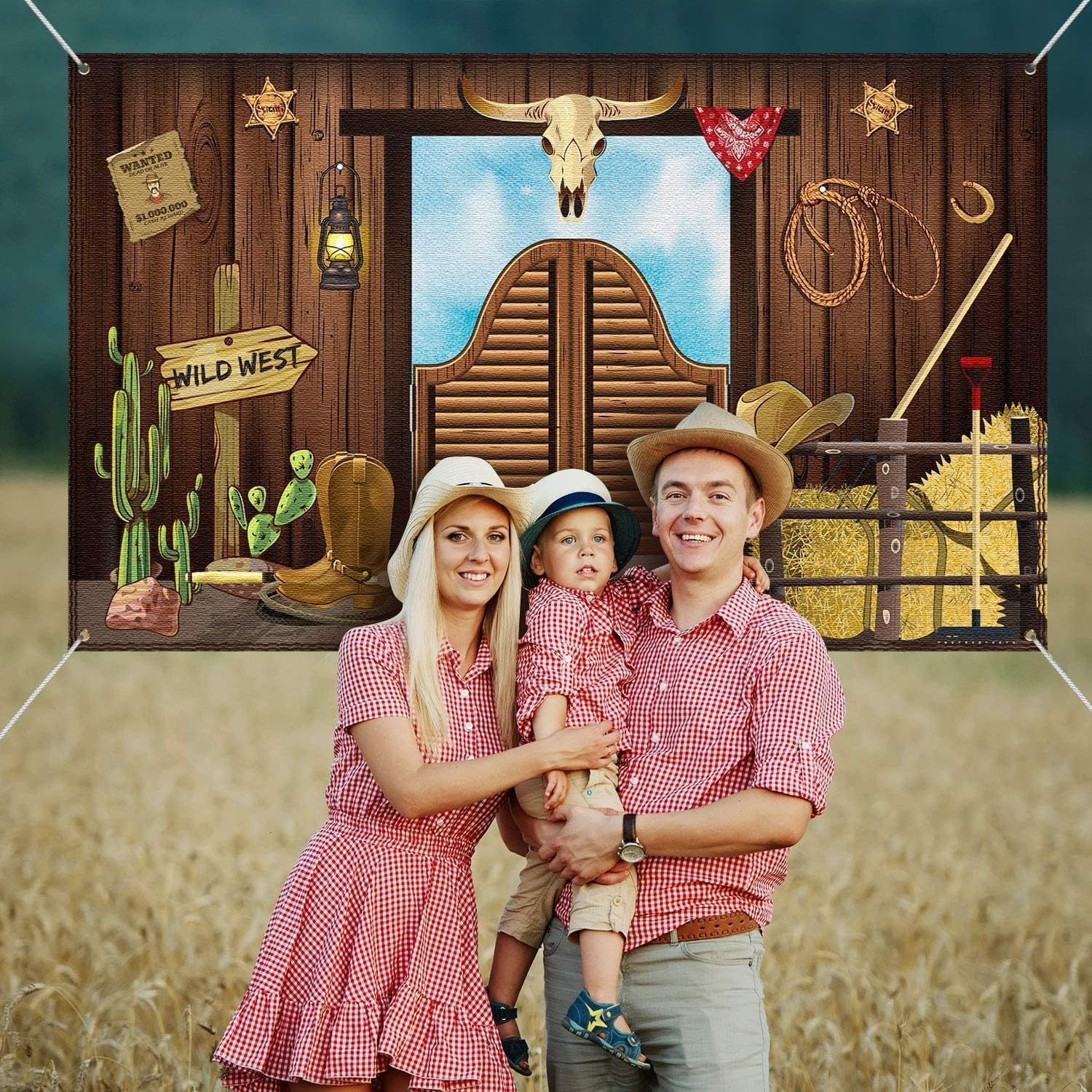 Western Party Supplies, Large Fabric Saloon Yeehaw Western Scene Setters for Western Themed, Wooden House Barn Banner Cowboy Decoration Photo Booth Backdrop Background image number 1