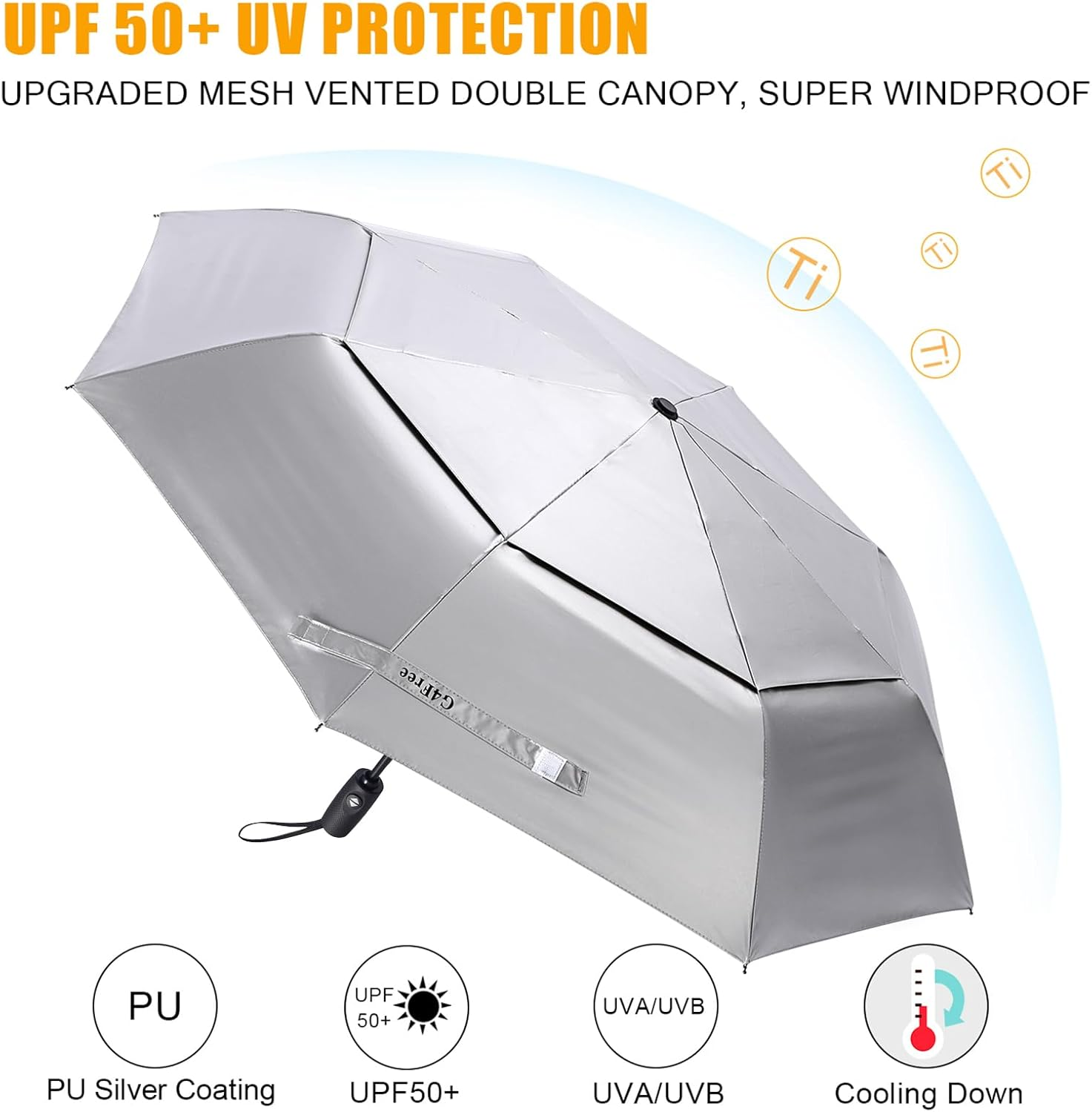 G4Free UPF 50+ UV Protection Travel Umbrella 42/46 Inch Windproof Silver Coating Sun Blocking Umbrella image number 5
