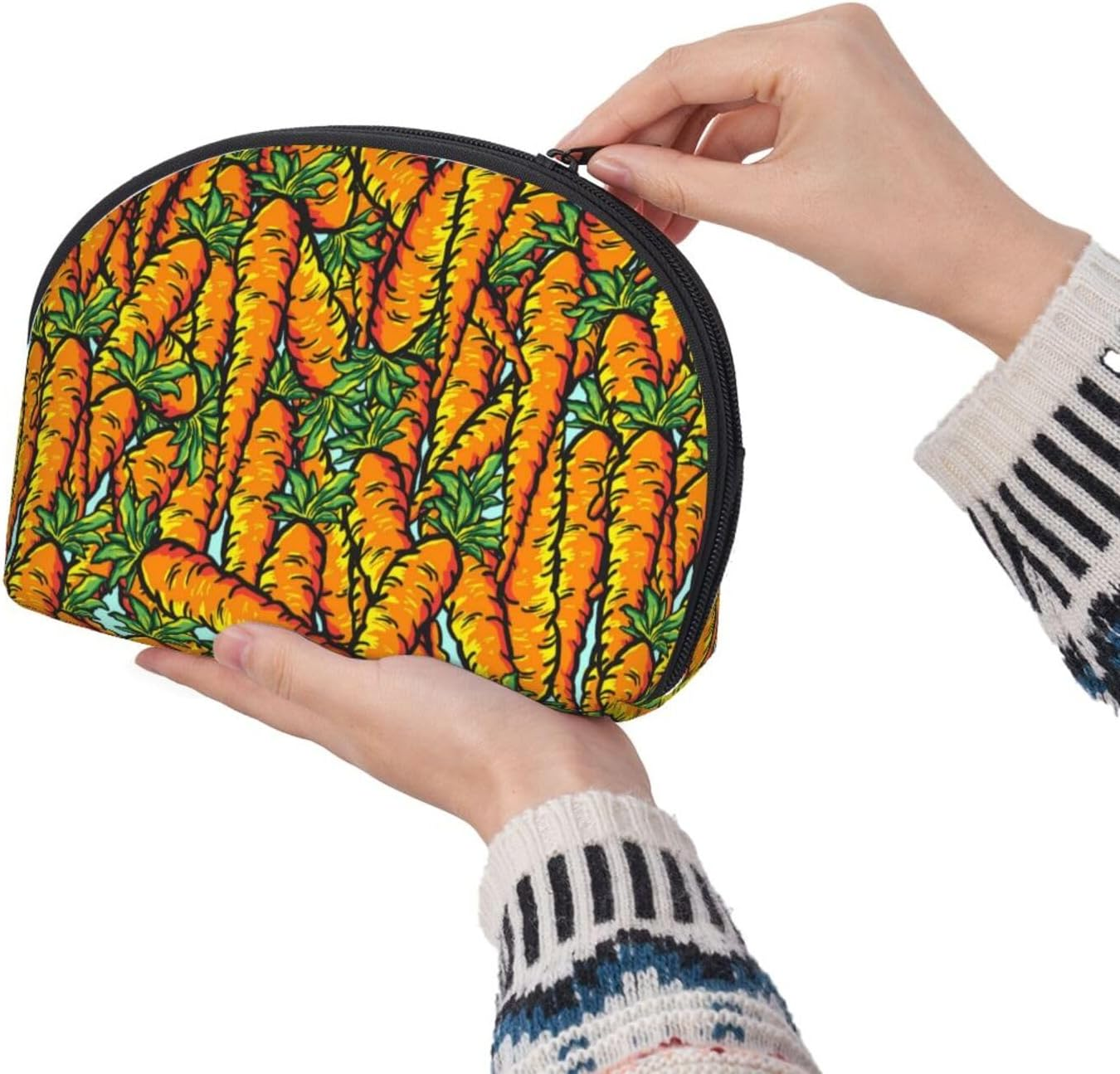 Cozimangoe Coin Pouch Makeup Bags Set, 2 Piece Shell Shape Cosmetic Bag with Pockets for Daily Travel Handbag Lipstick Keys Toiletry, Personalized Carrots image number 4