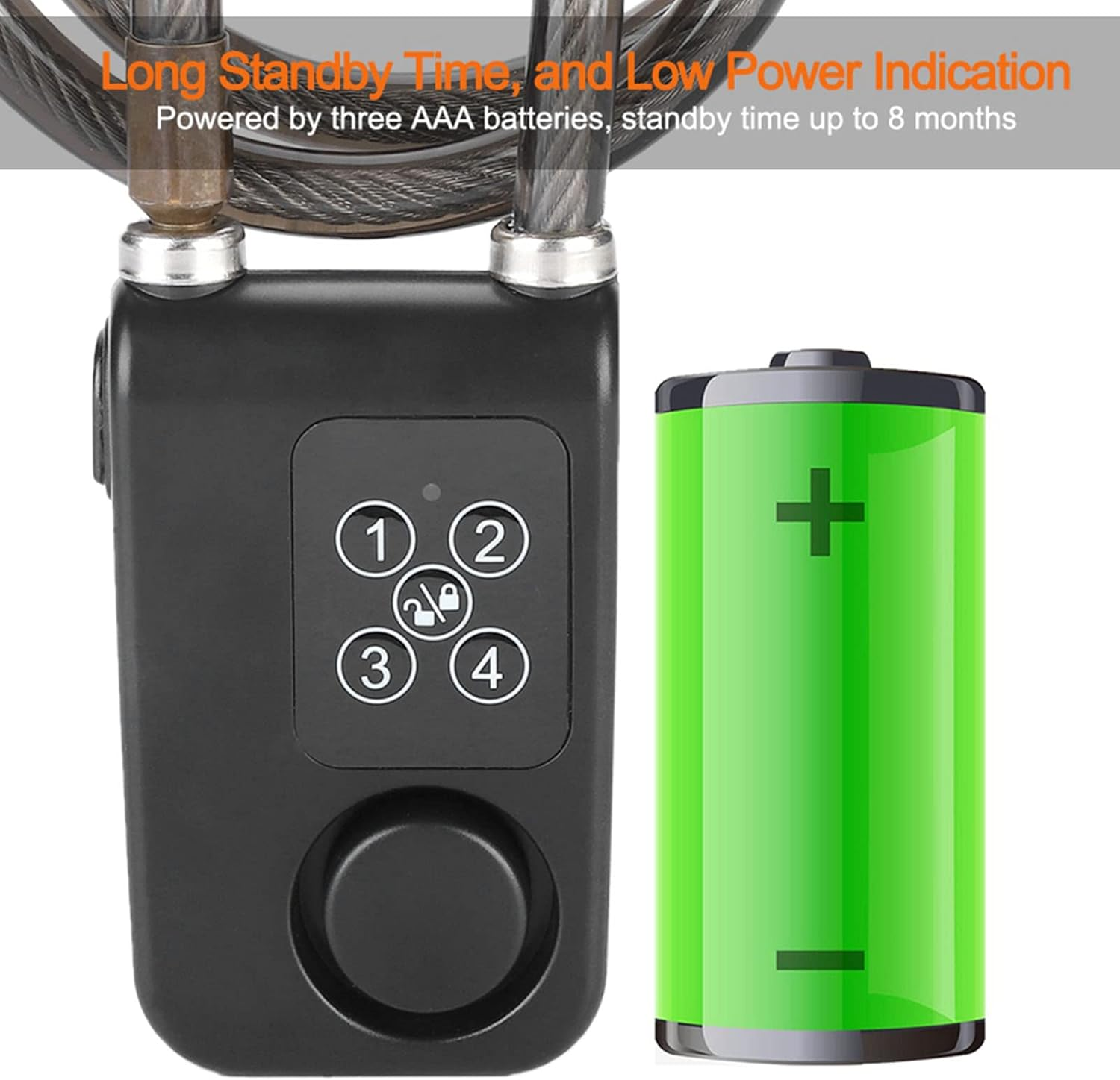 Intelligent Bicycle Lock, Anti-Theft Bicycle Alarm Lock 110Db Universal Security Alarm Lock Waterproof Alarm Cable Lock image number 3