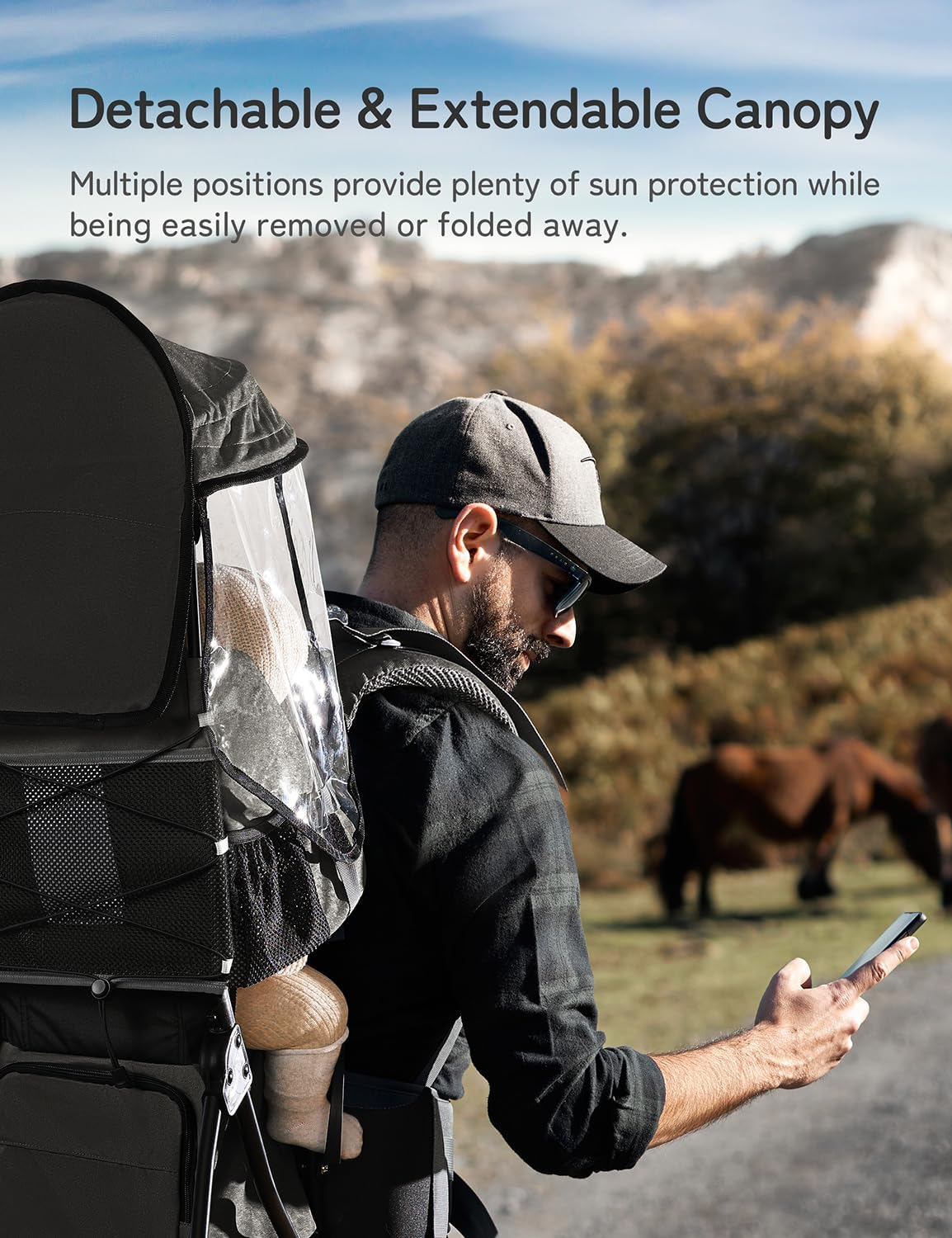 Besrey Baby Backpack Carrier, Toddler Hiking Backpack with Safety 3-Height Seat, Adjustable Straps&Waist Belt, Foldable Frame Lightweight Large Capacity Child Carrier for Hiking Black - Green image number 5