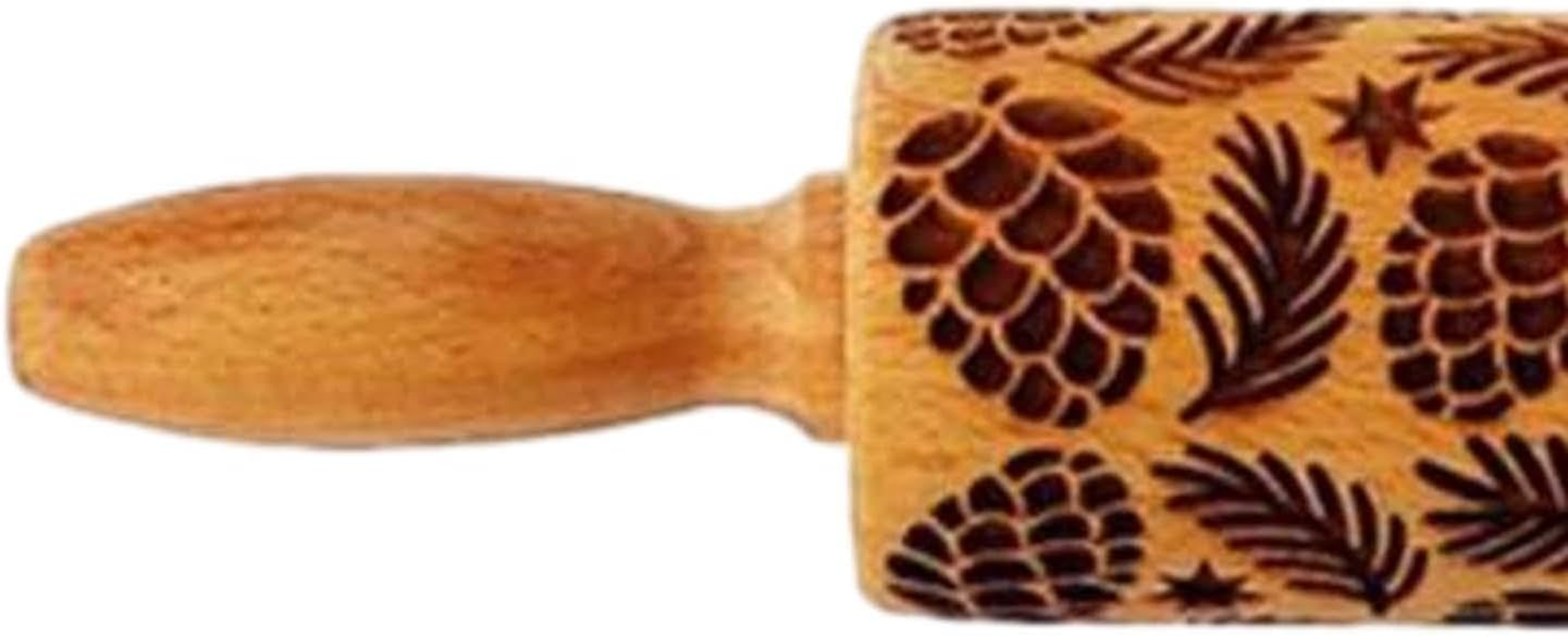 MYCENSE Embossed Wooden Rolling Pin with Pinecones Pattern,Engraved 3D Holiday Rolling Pin for Baking to Decorate Cookies Waffles image number 4