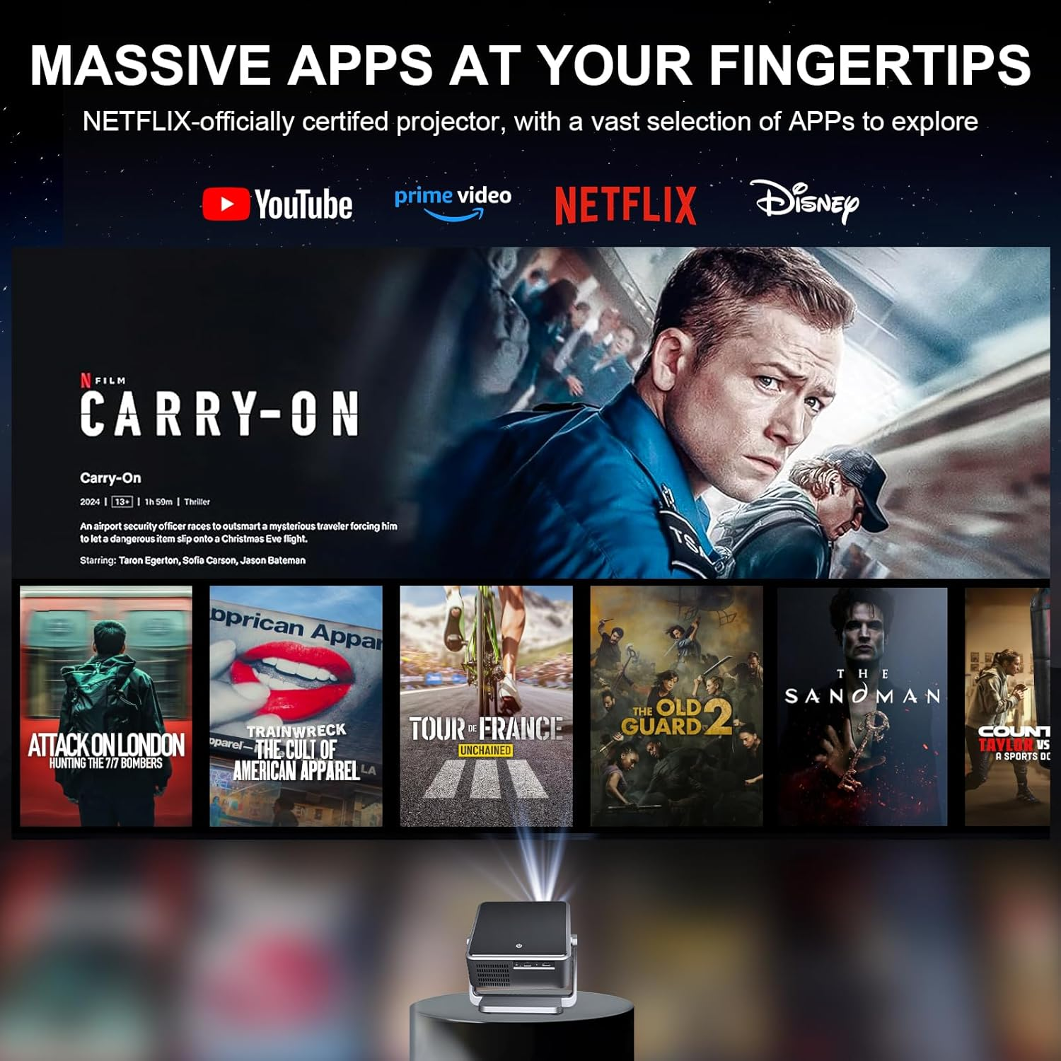 Smart Projector【Netflix Official & Dolby Audio】700Ansi AI Auto Focus/Keystone Movie Projectors, Native 1080P Full HD Portable Projector,Wifi6 Two-Way BT5.3 for for Home Theater/Ceiling/Bedroom/Outdoor image number 4