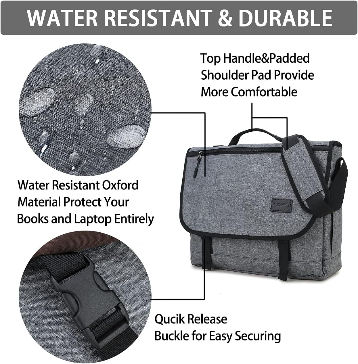 Messenger Bag for Men,Ravuo Water Resistant Lightweight Satchel 15.6 17 Inch Laptop Bags Shoulder Bookbag image number 1