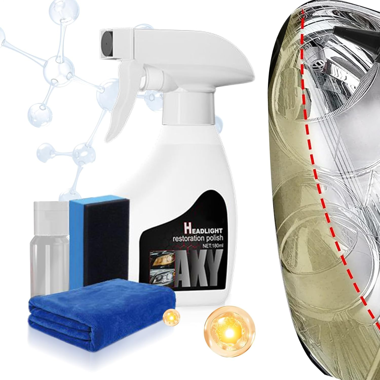 Headlight Restoration Kit,Coating Liquid Headlight Scratch Repair Spray | Automotive Repair Restorer for Drivers Vehicle Truck SUV RV Night Driving Daily Care Refurbishment image number 2