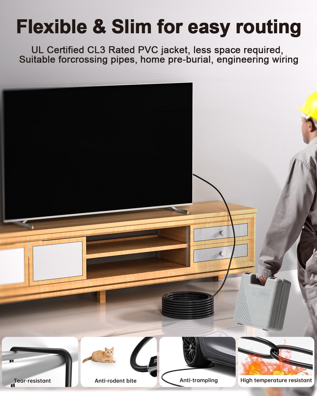 8K Fiber Optic HDMI Cable CL3 Rated 15M,Hdmi 2.1 Cable with Lock Design,48Gbps, 8K@60Hz 4K@120Hz,Earc, Dolby, HDCP 2.2&2.3,Compatible with Tvs,Displays,Desktop,Laptops,Projectors,Game Consoles Etc image number 1