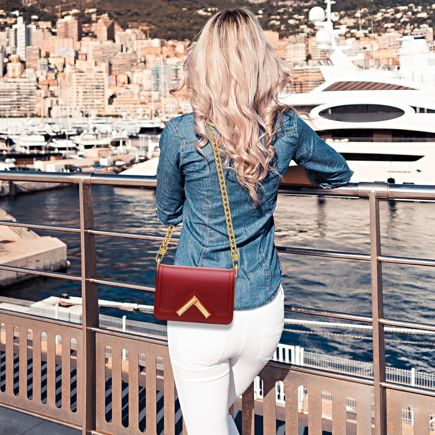 Yuronam 4 Different Sizes Flat Purse Chain Iron Bag Link Chains Shoulder Straps Chains with Metal Buckles Hook for Replacement, DIY Handbags Crafts, 47.2/31.5/15.7/7.9 Inches(Gold) image number 3