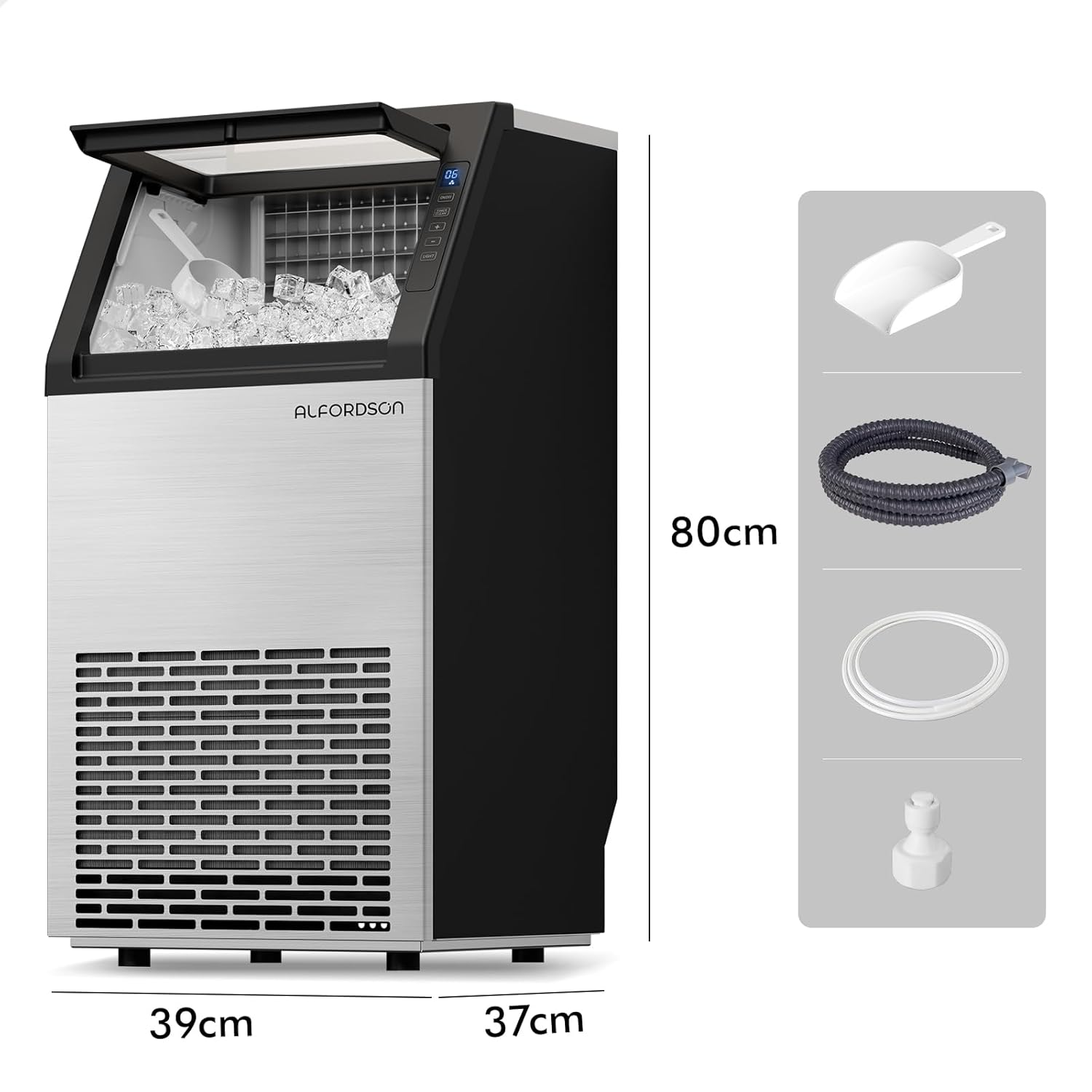 ALFORDSON Ice Maker Commercial Machine Ice Cube Makers Stainless Steel 45Kg Ice Cube, Self-Cleaning, with Scoop for Bar Restaurant Cafe Home image number 3