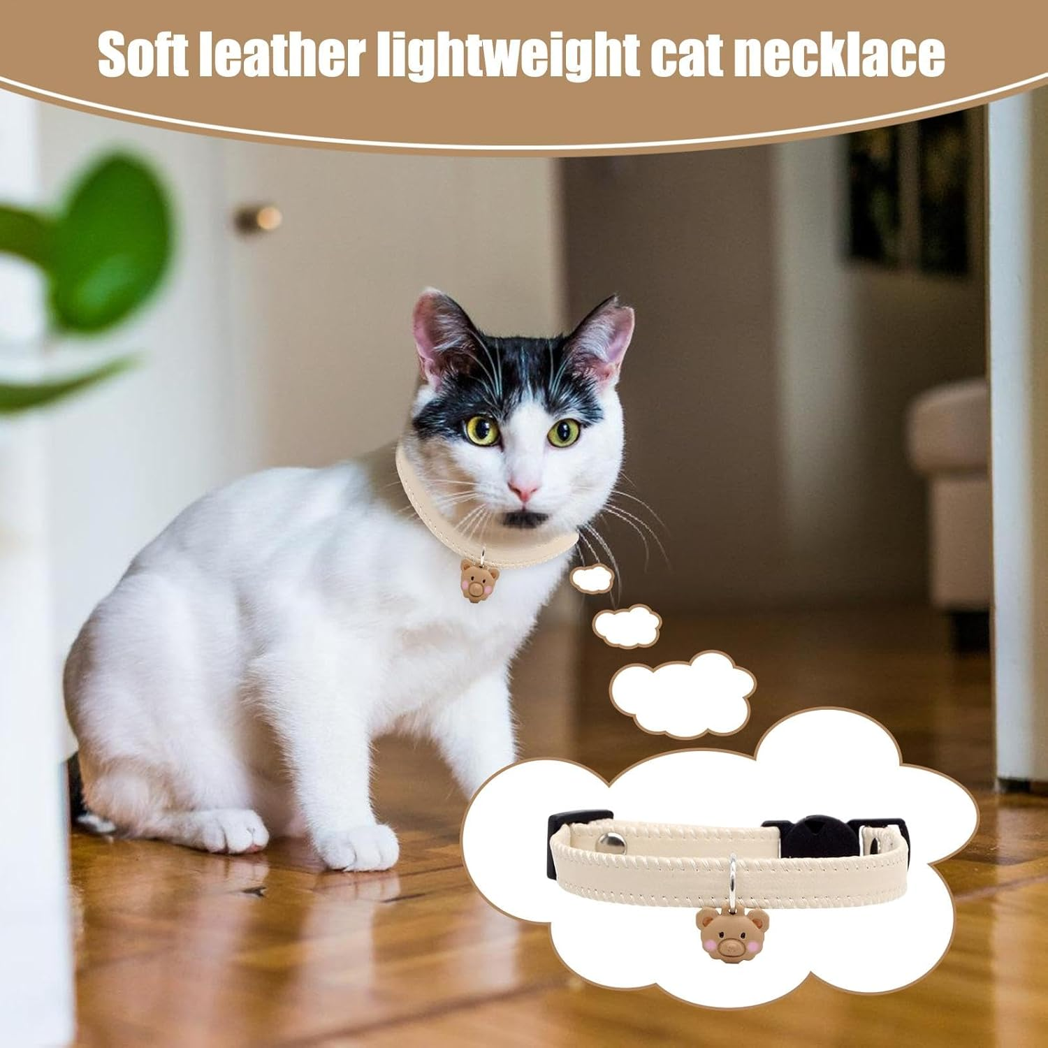 Generic Cat Collar, PU Leather Dog Collar - PU Leather Dog Collar, Quick Release Cat Collar with This Easy to Use Safety Clasp. Secure Buckle Design Makes It Easy to Use, Portable, Pet Supplies image number 3