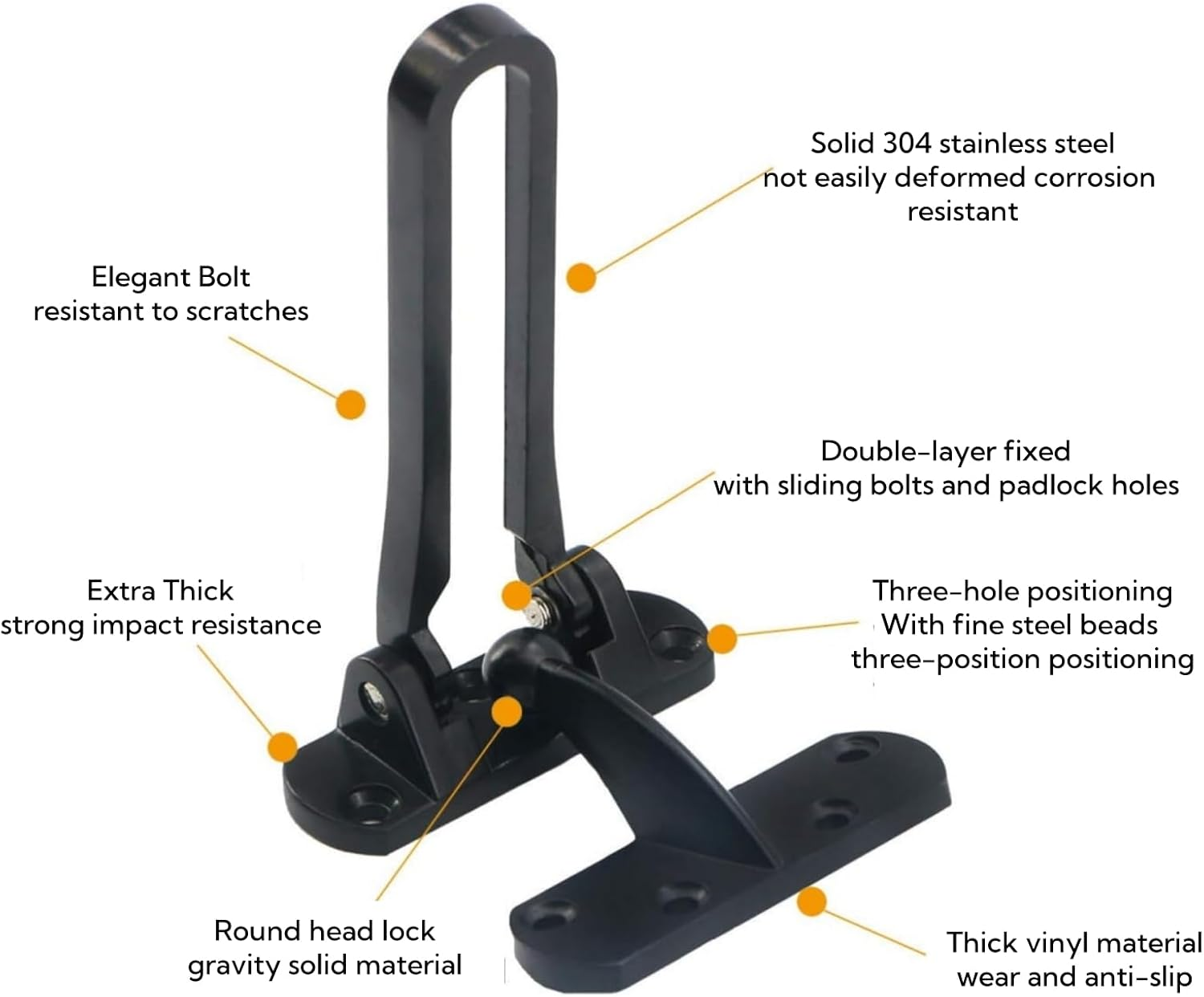 Suytvenxau Home Security Door Lock Swing Bar,Black Alloy Anti-Theft Door Guard Latch for Front and inside Door, Reinforced Door Latch for Safety & Security and Hotel Door Safety Lock image number 6