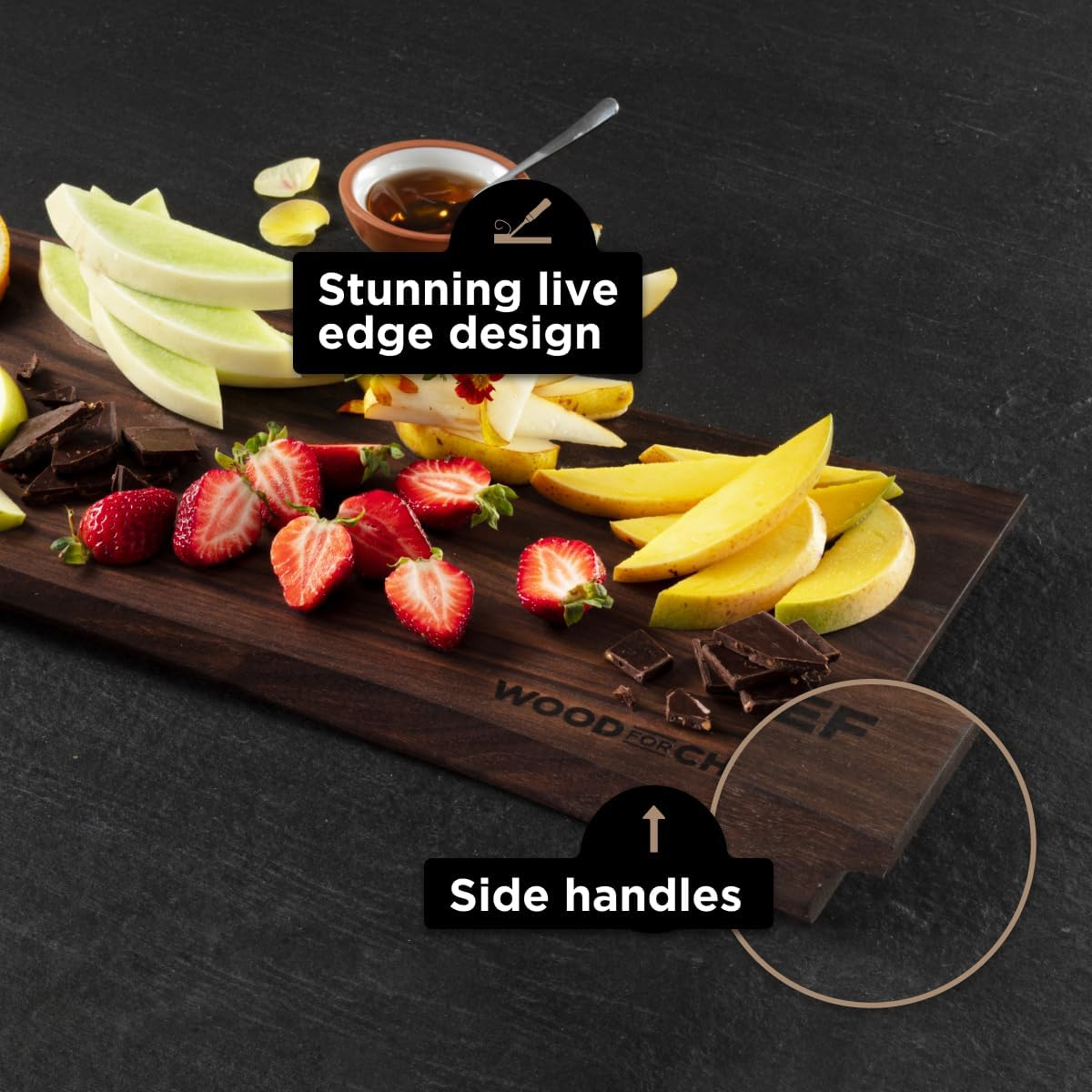 Live Edge Hardwood Charcuterie Board - Walnut Face Grain Charcuterie Board Serving Platter and Cutting Board - Combine Rustic Charm with Modern Elegance - 24X9X1 Inches image number 2