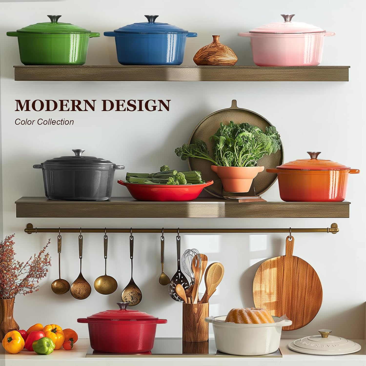 Overmont Enameled Cast Iron Dutch Oven - 5.5QT Cookware with Cookbook Cotton Heat-Resistant Caps - Heavy-Duty Enamel Pot with Lid for Braising Stews Roasting Bread Baking image number 5