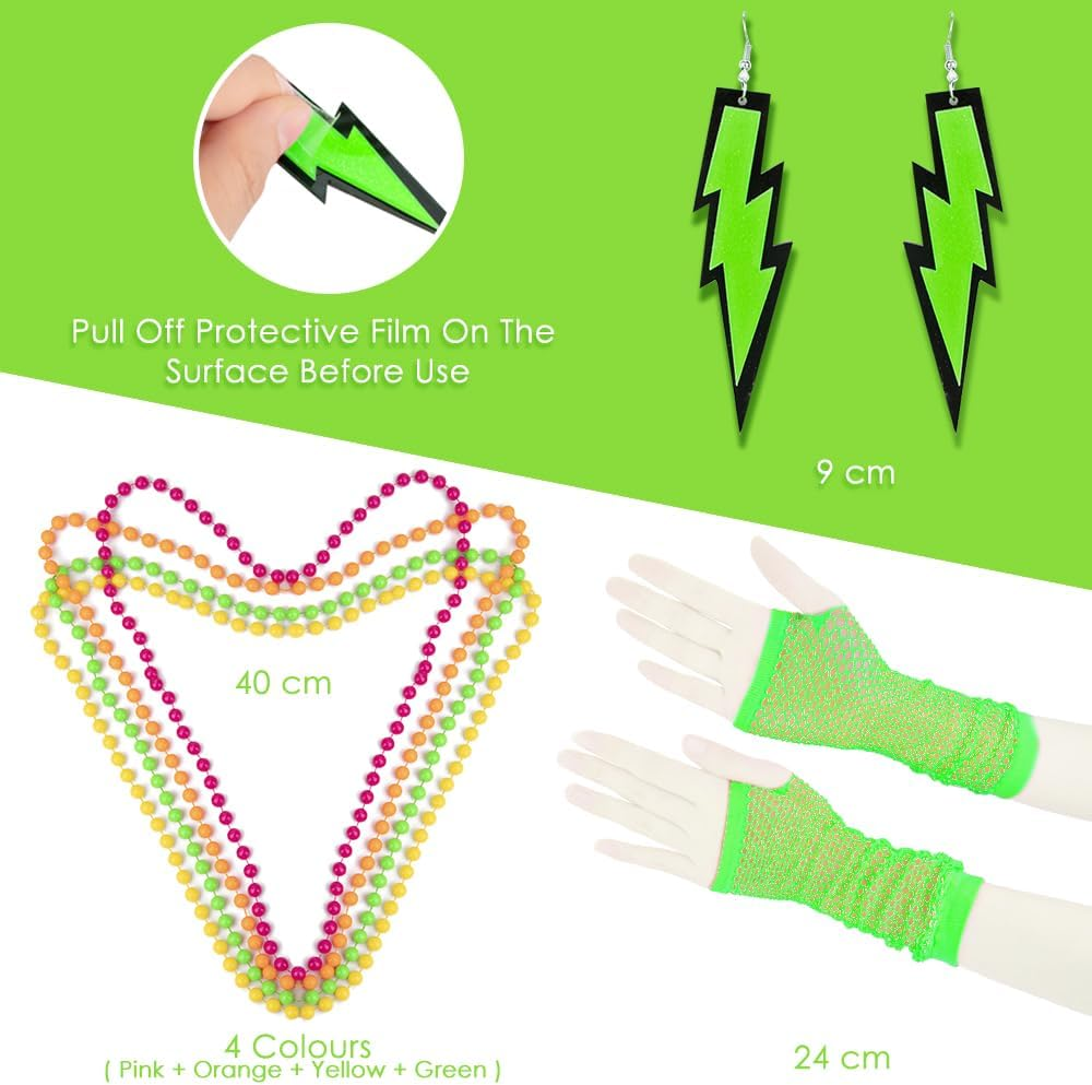 AUTOWT 80S Costumes for Women, 6 Packs 80S Accessories Set with Fishnet Gloves Earrings Necklaces Leg Warmers, Tutu Skirts for 1980S Theme Party Outfits - Pink image number 3