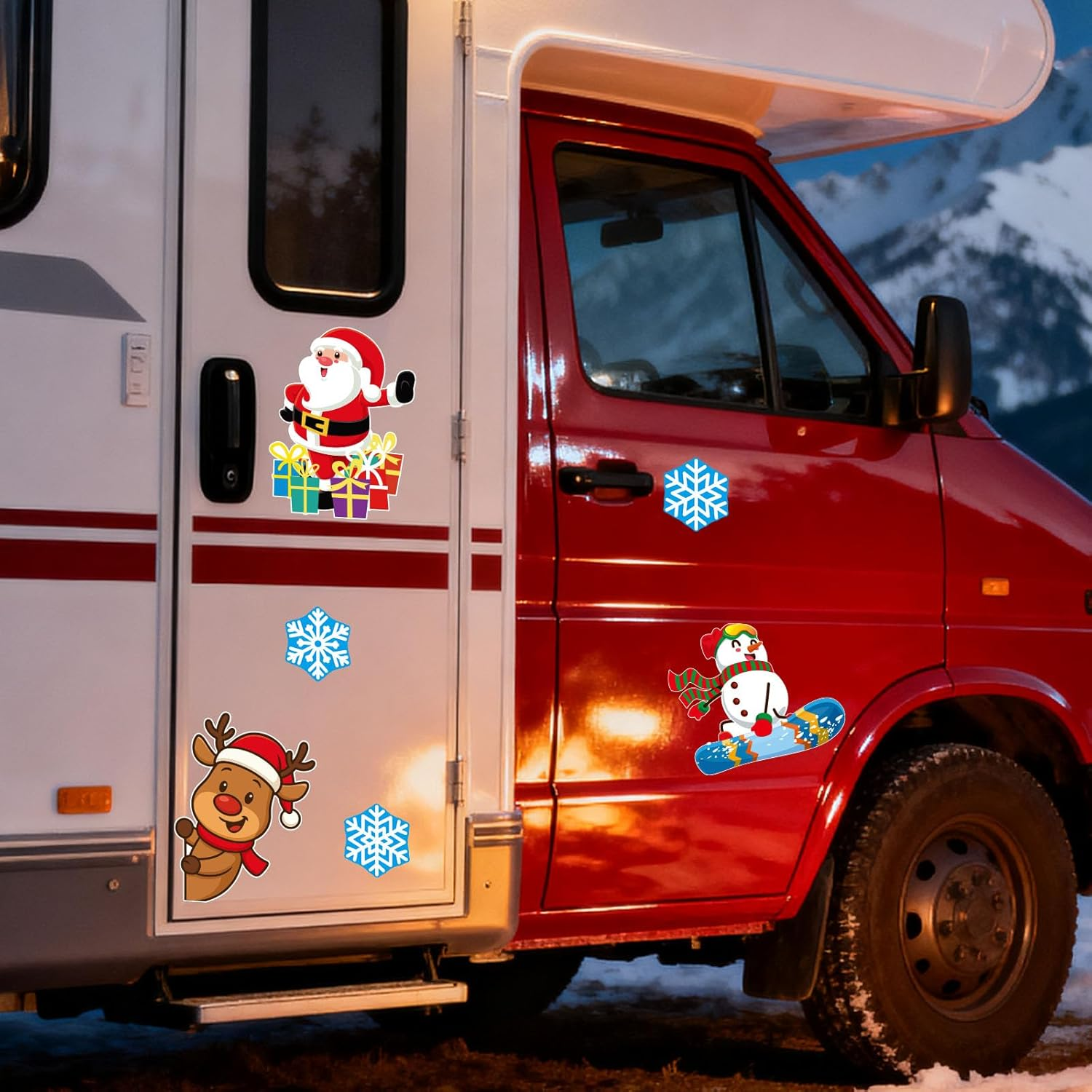 6Pcs Christmas Car Magnets, 6 Style Waterproof Reflective Cute Christmas Car Magnets with Snowflake Santa Clause Snowman Elk Elements for Winter Party Home Fridge Vehicle Decor image number 5