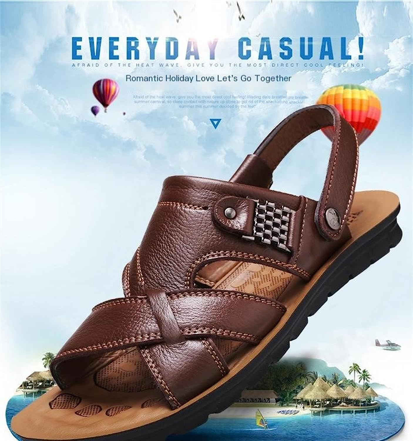 Men Summer Sandals Genuine Leather Comfortable Casual Sandals Fashion Men Slippers Arch Support Non-Slip Shoes (Color : Black, Size : 8) image number 1