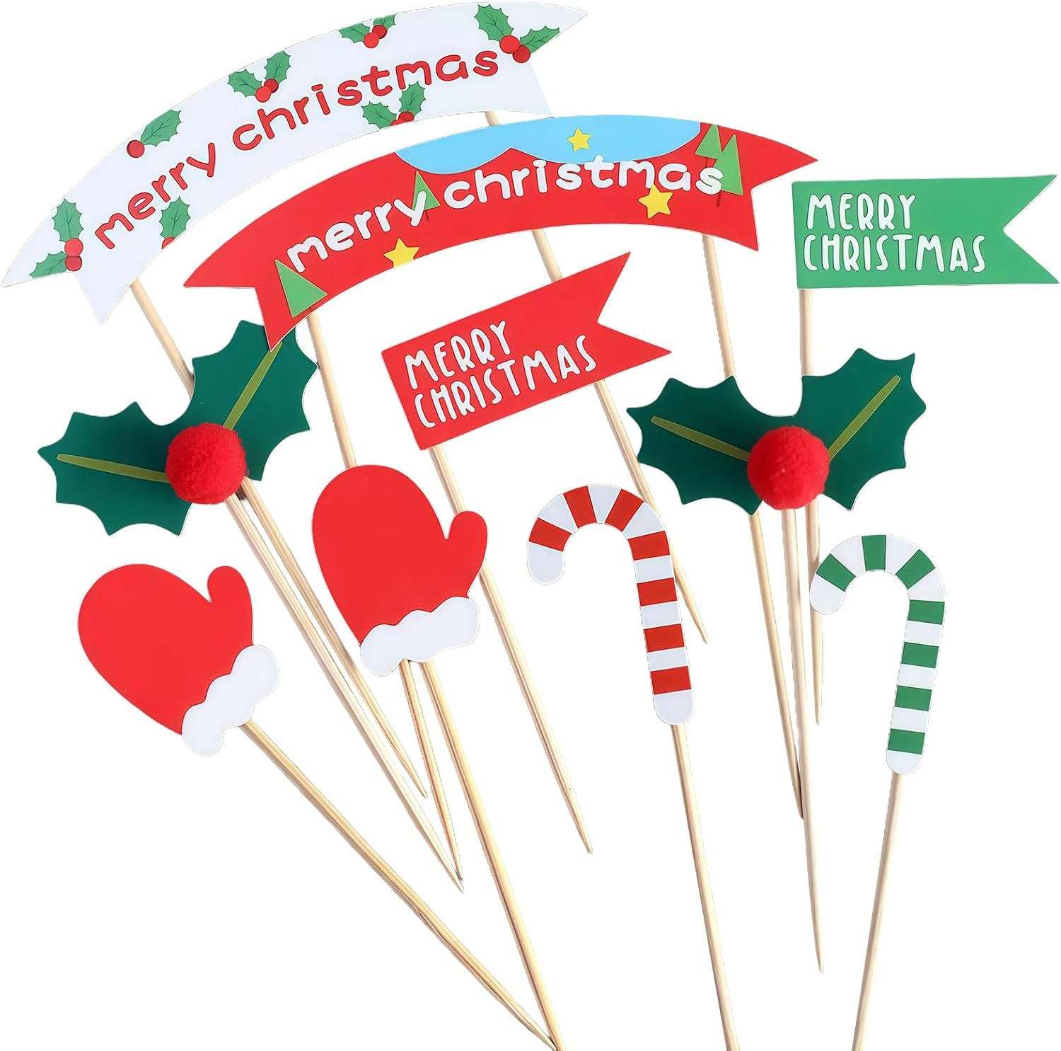 Christmas Cupcake Toppers 27Pcs Cake Decorations Toothpick Xmas Party Merry Christmas Cupcake Picks Yulefest Snowman Santa Claus Funny Cake Topper for Xmas Holiday Birthday Party Decorations (27)