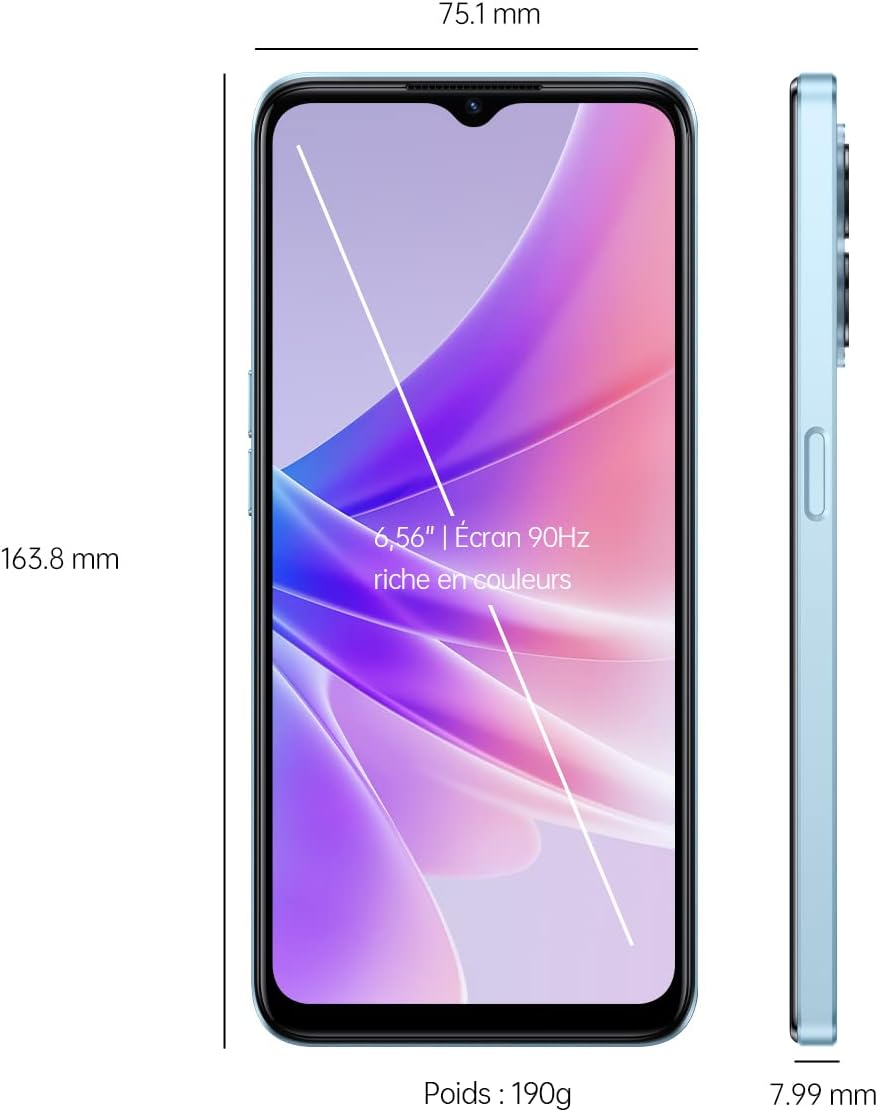 Oppo A77 Smartphone 5G Unlocked 6GB RAM + 128GB Expandable Memory AMOLED Display 90Hz 6.43" Camera 48MP Battery 5000Mah + Quick Charge 33W Stereo Speaker Blue image number 6