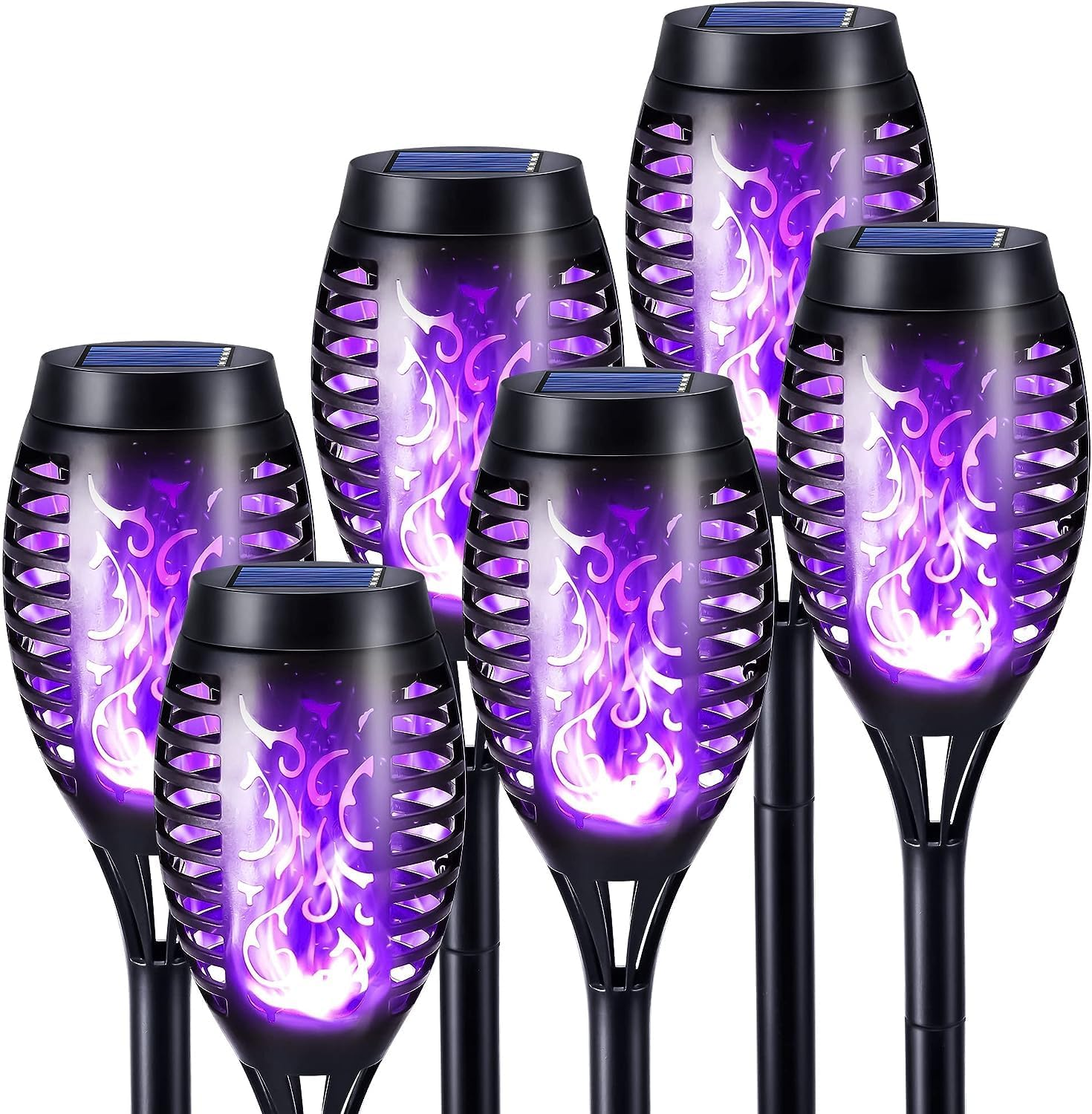 Solar Lights Outdoor Garden, 6 Pack Solar Flame Lights LED Purple Flickering Flames, IP65 Waterproof Solar Torch Lights for Pathway Garden Patio Yard Halloween Christmas Decorations Purple image number 1