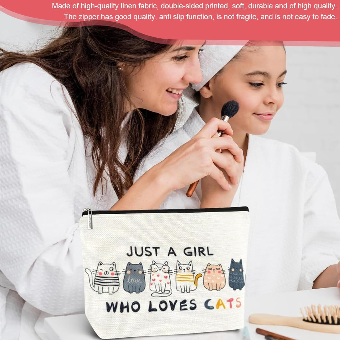 OUDQFCJ Cat Makeup Bags Cosmetic Bag with Cat Motif Cute Gifts for Women Cat Moms Cat Lovers Teen Daughter Sister Best Friend (With Zipper) image number 5