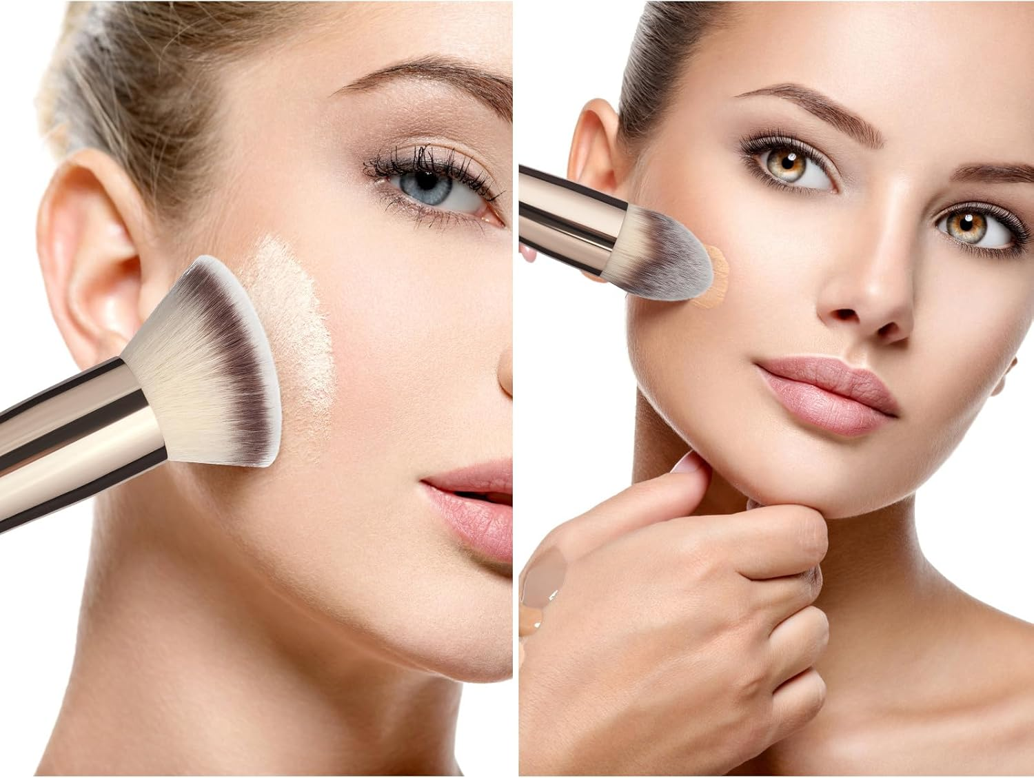 MAGEFY Makeup Brushes Set 2PCS Foundation Makeup Brush for Use with Cream, Powder, Blush, Liquid Foundation Synthetic Cosmetic Tools Brushes Set Double Ended Makeup Brushes image number 2