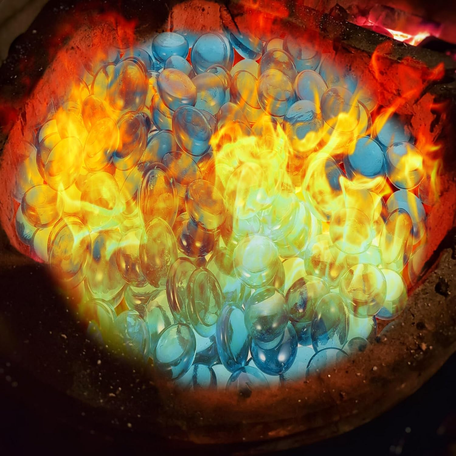 PLAFOPE 16-19Mm Light Blue Fire Pit Rocks Fire-Resistant Glass Gravel 1Kg Bag for Fireplace Decoration and Aquarium Stone Decor image number 3