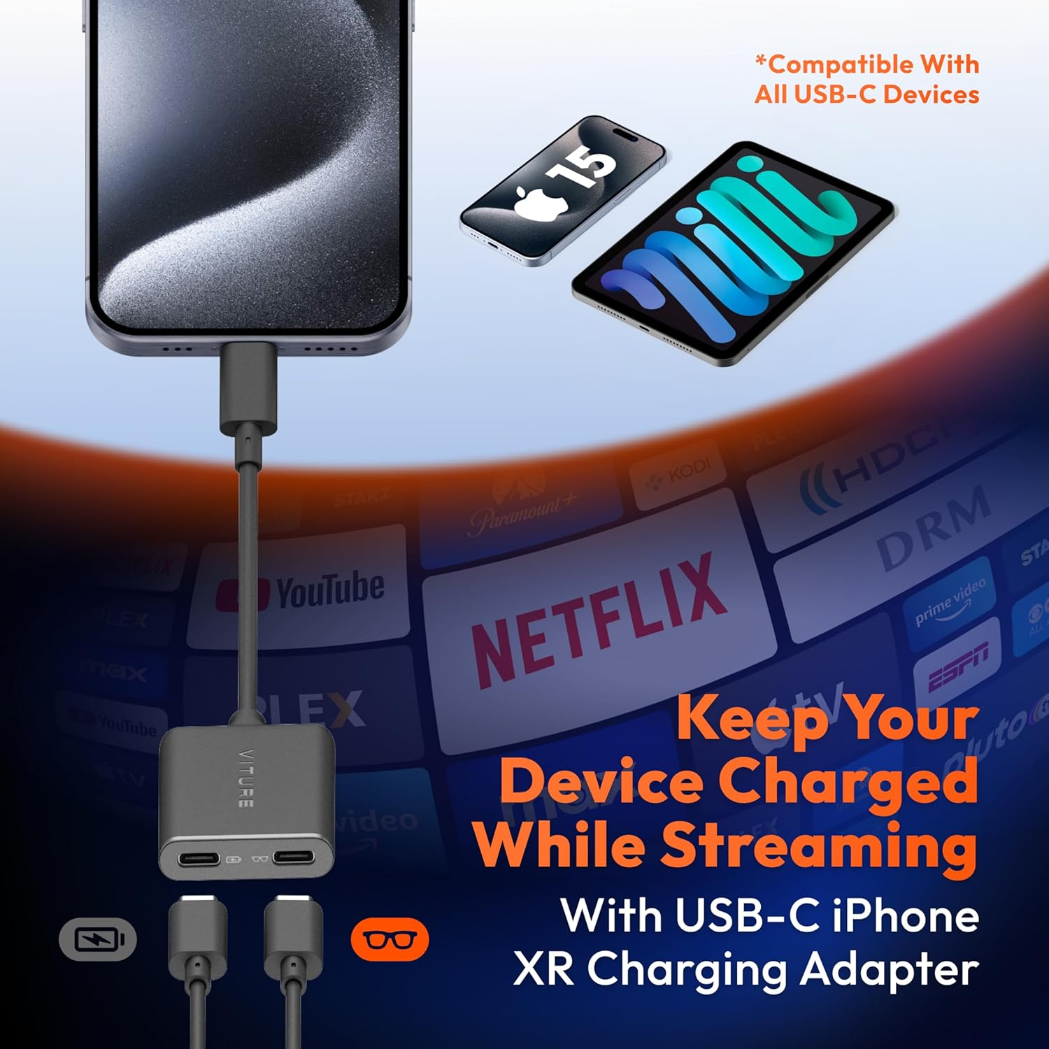 VITURE USB- C XR Charging Adapter for USB-C Iphone, Enabling Multi-Screen, Enhanced 3Dof, Spatial 3D, VR Video Features, Fits Iphone 17/16/15, Charge and Play for Other Devices image number 6