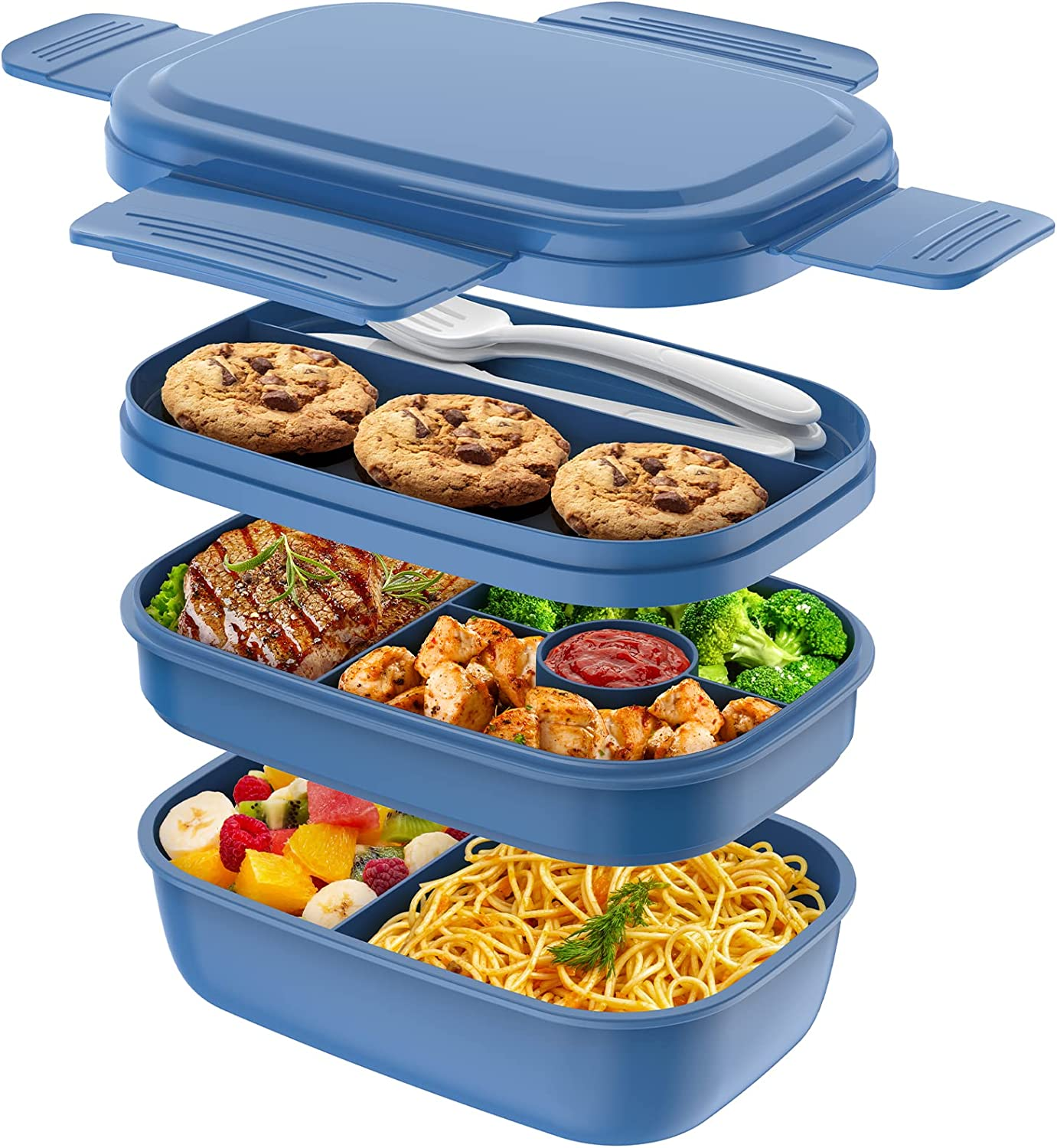 Bento Box Adult Lunch Box,3 Stackable Bento Lunch Containers for Adults/Kids, Modern Minimalist Design Bento Box with Utensil Set, Leak-Proof Lunchbox Bento Box for Dining Out, Work, Picnic, School
