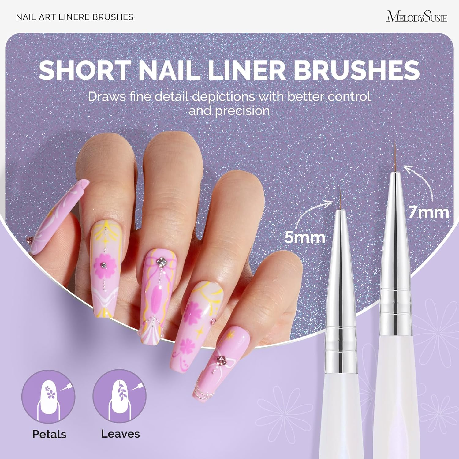Melodysusie 5 Pcs Nail Liner Brush Set Professional Gel Nail Polish Pen Painting Art Design Long Fine Lines Small Details Fine Drawing Delicate Coloring Tam image number 2
