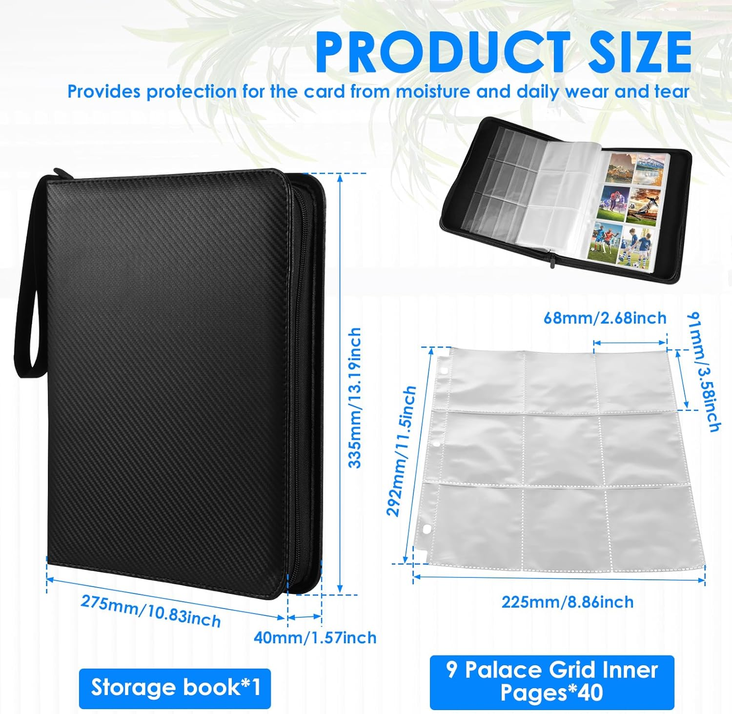 9 Pocket Trading Card Binder 50 Pages Large Capacity Zipper Closure Card Collection Storage for Collectible Games, Sports, TCG image number 3