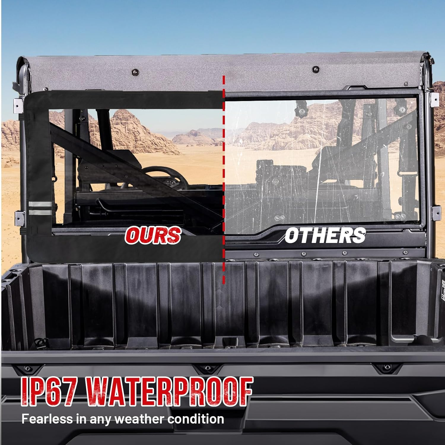 UTV Rear Windshield Back Window Soft Rear Windshield Dust Panels Waterproof Rear Windshield for 2017-2024 Polaris Ranger XP 1000/ Crew 2020-2024 Ranger 1000/ Crew Ranger XP 900 / Crew image number 4