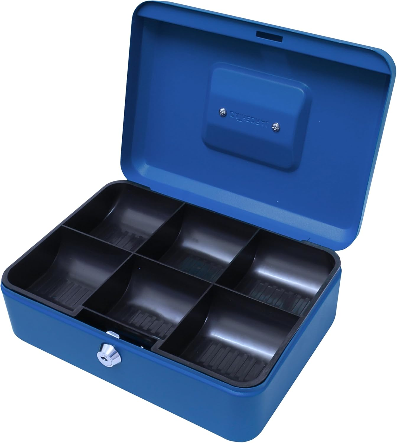 Cathedral Products Key Lockable Cash Box with Lift Out 6 Compartment Coin Tray - 6 Inch - Pink image number 4