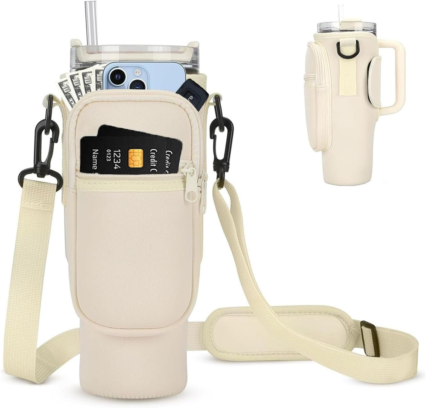 Water Bottle Carrier Bag for Stanley 40Oz Tumbler with Handle, Water Bottle Holder with Adjustable Shoulder Strap for Stanley Cup Accessories for Travelling Hiking Camping