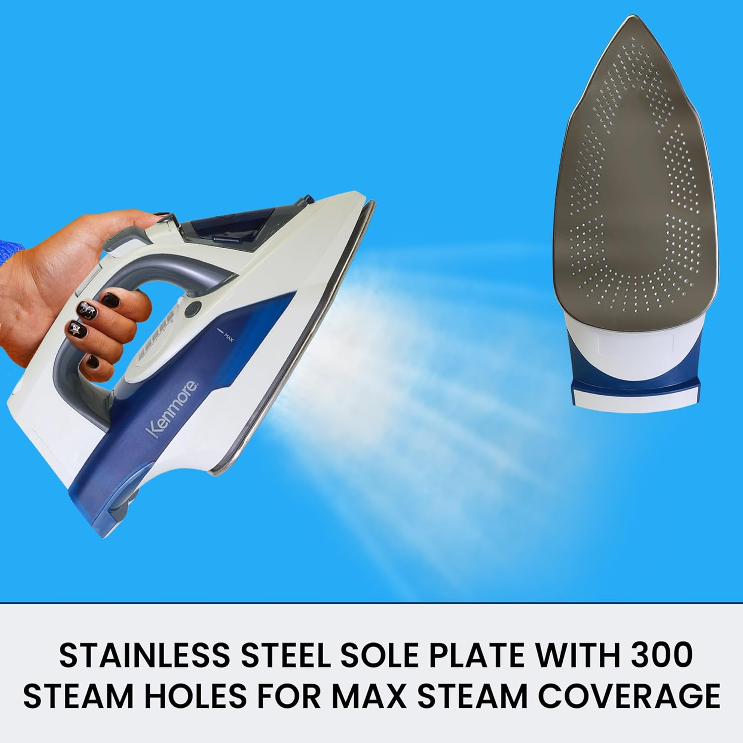 Kenmore Digital Steam Iron &ndash; Powerful 1725W Electric Clothes Steamer & Iron with Stainless Steel Soleplate, 9 Fabric Presets, Vertical Garment Steaming, Auto Shut-Off Ideal for Ironing Board Use image number 5