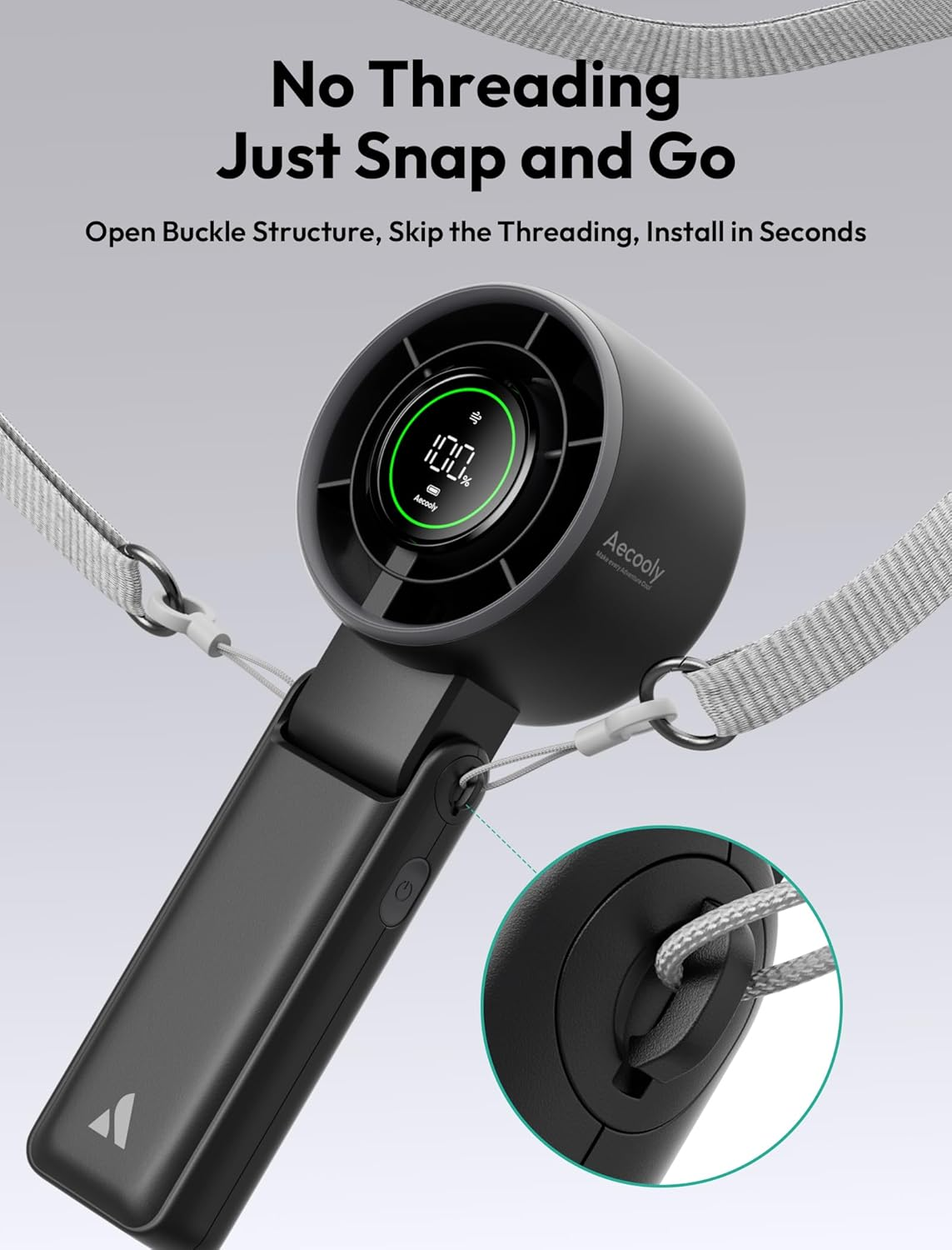 Aecooly 3 in 1 Portable Fan, Turbo Handheld Fan, USB Rechargeable Mini Personal [22H Max Cooling Time], Battery Powered Small Foldable Pocket for Travel Essentials, Gifts for Women, Girls - Black image number 1