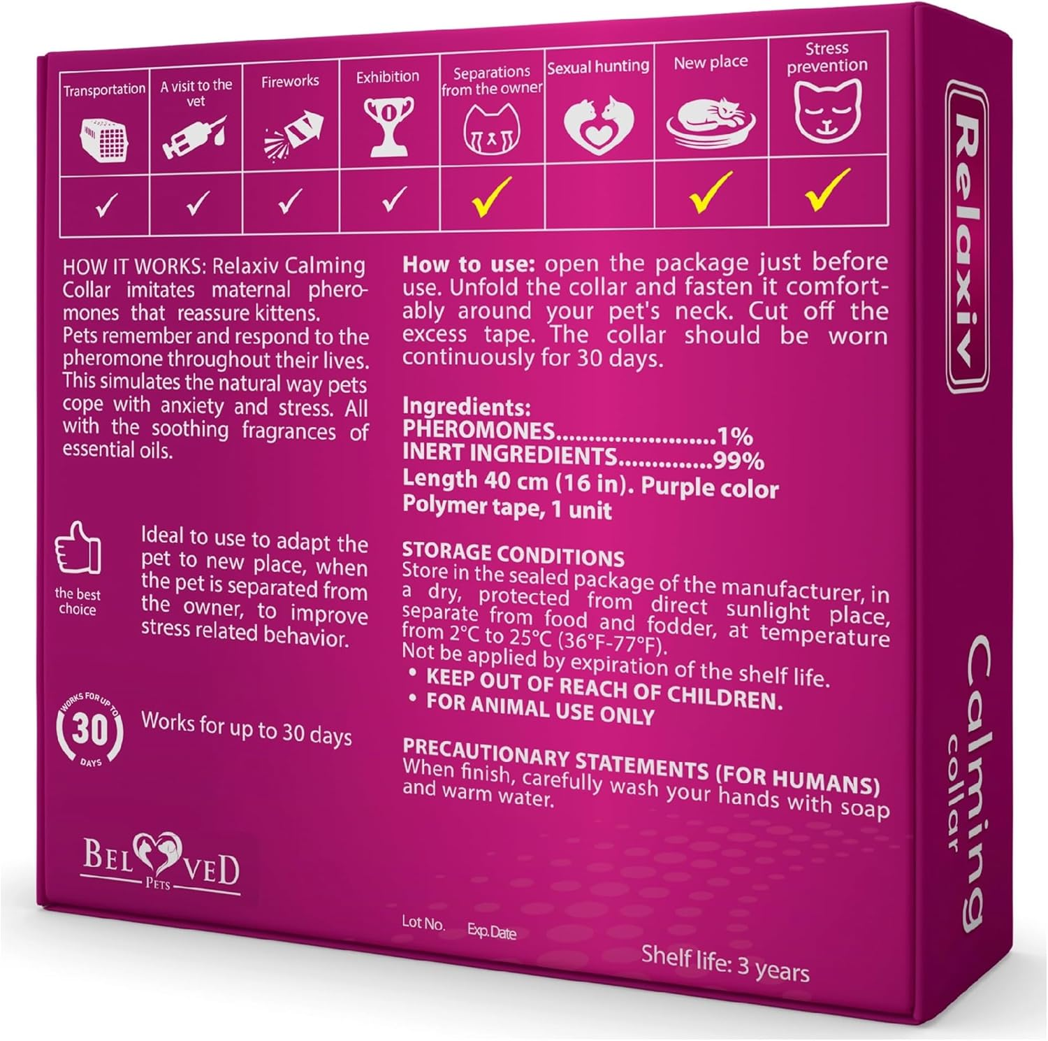 Cat Calming Collar & Pet anti Anxiety Products - Feline Calm Pheromones Collars & Cats Stress Relief - Relaxivet Comfort Helps with Pee, New Zone, Aggression, Fighting with Dogs & Other Behavior image number 4