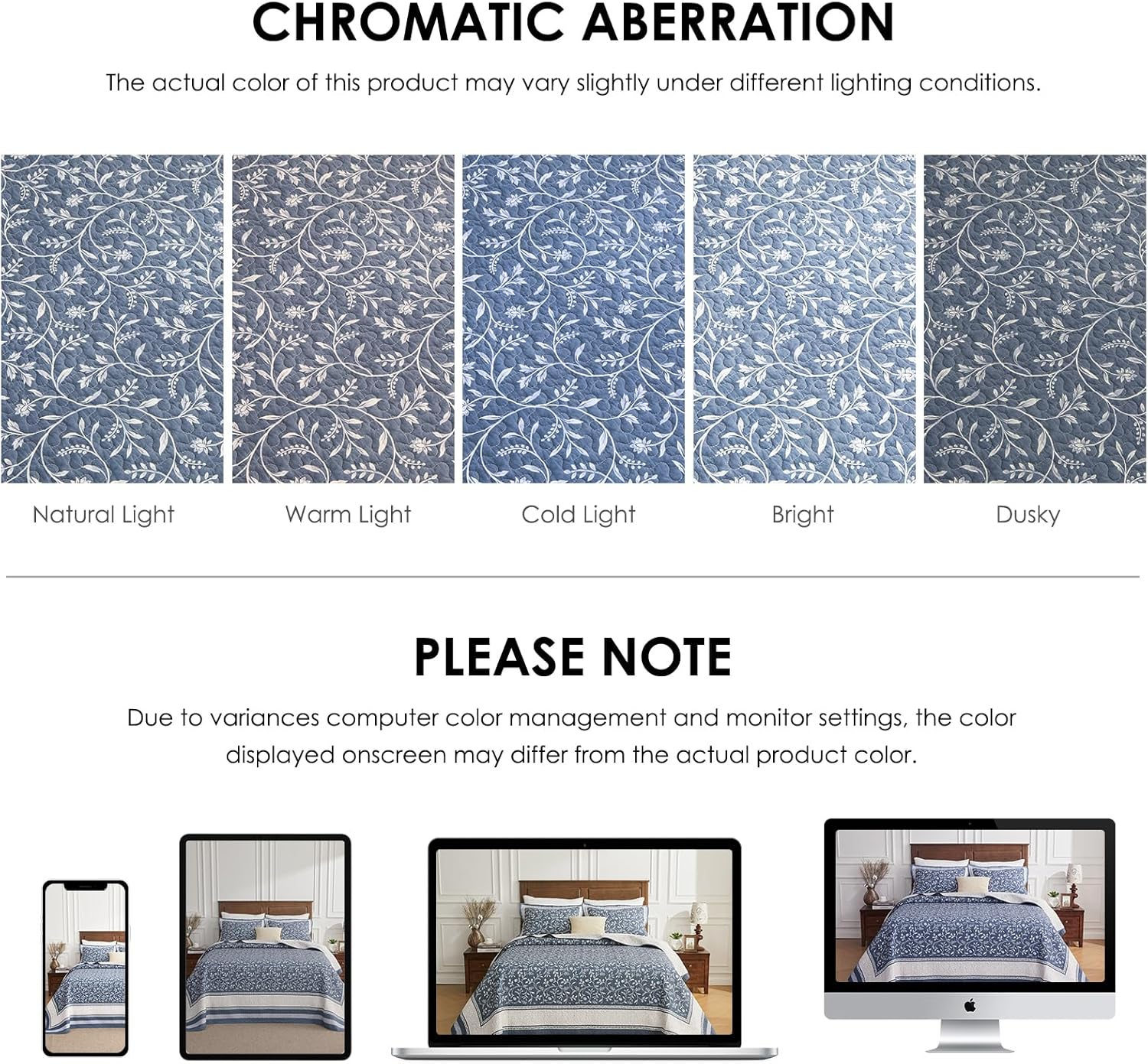 Quiltease Oversized King Bedspread - 120" Lx128 W Extra Wide - 100% Cotton Lightweight Vine Botanical California Quilt Sets - Reversible Super Bed Coverlet Set - Grayish-Blue/Light Gray image number 5