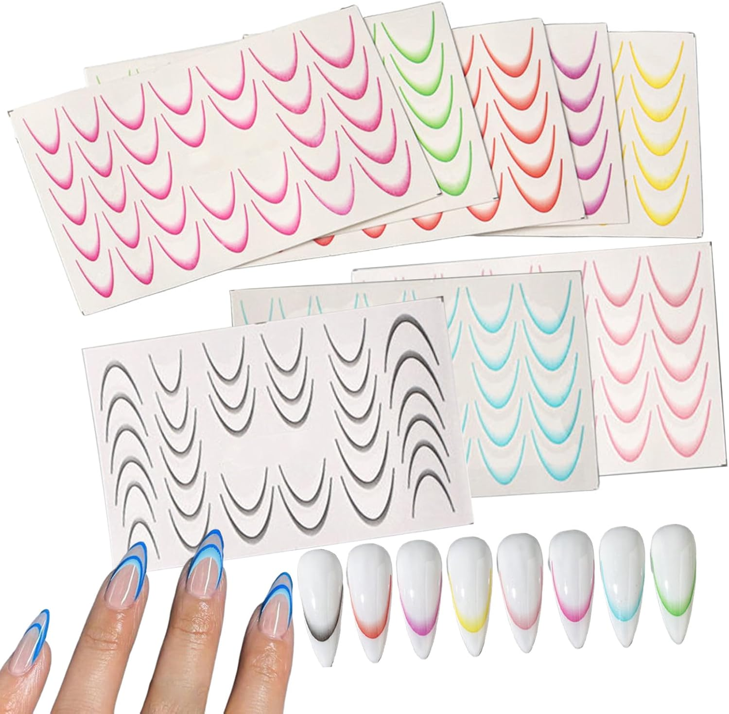 Nail Decals | 8 Colors French Tip Decals - Salon Manicure Nail Stickers for Women Girls Daughter Home Birthday Toenail French Tips image number 2