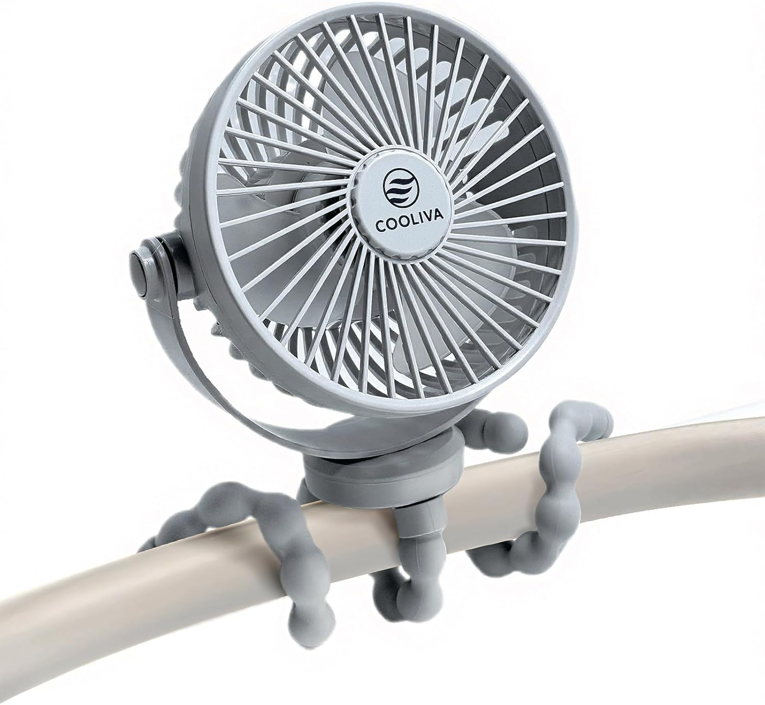 Portable Stroller Fan &ndash; 5000Mah USB-C Rechargeable, 15H Long Battery, Quiet&Baby-Safe Flexible Tripod, 360&deg; Adjustable Cooling for Pram, Nursery, Car Seat & Outdoor Travel (Cool Grey)