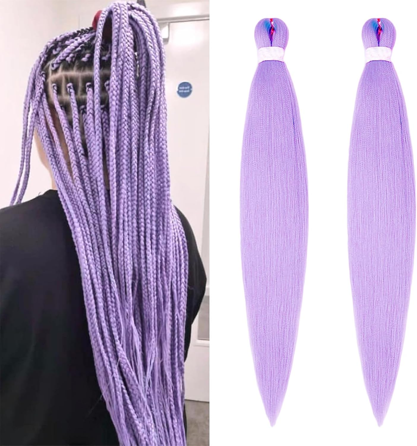 2 PCS Purple Hair Extensions, Purple Braiding Hair, Lightweight Synthetic Hair for Cosplay, Halloween and Themed Parties, Long Purple Hair for Creative Styling image number 3