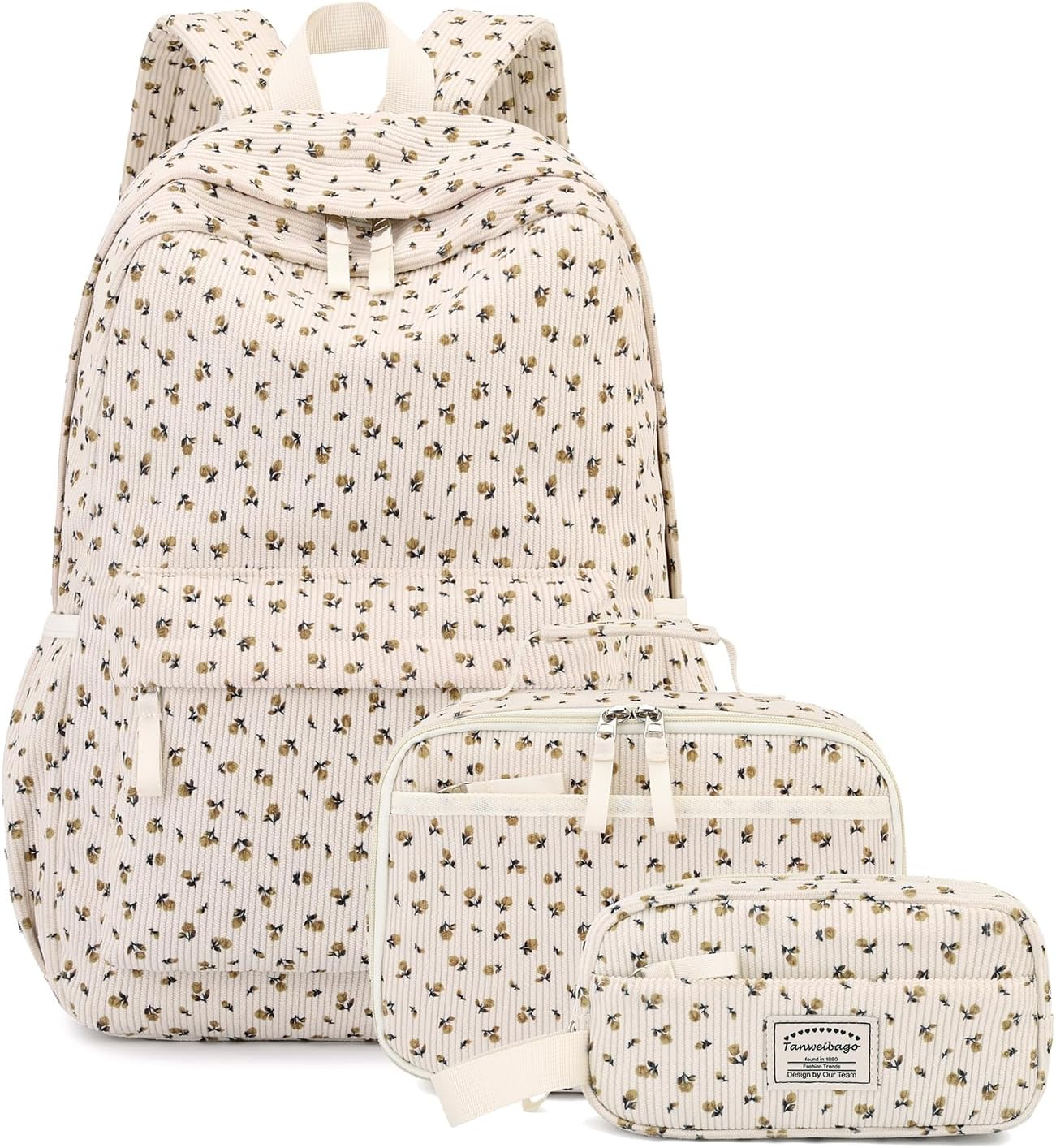 Tanweibago Backpack for Girls Boy Teen Corduroy Bookbags Elementary Middle High School with Lunch Box Pencil Bag