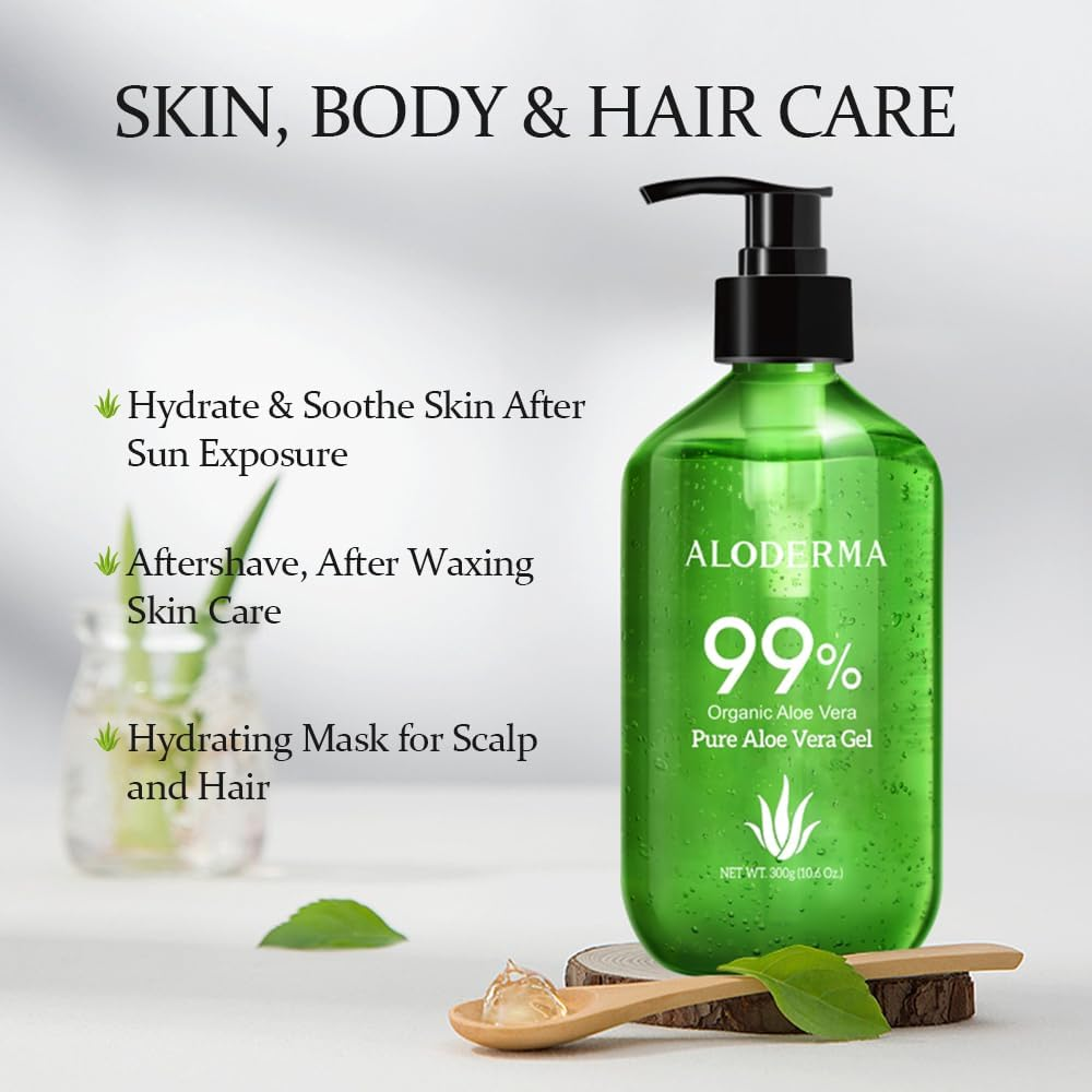 Aloderma 99% Organic Aloe Vera Gel, Bottled within 12 Hours of Harvest (300G, 313Ml), No Sticky Residue - No Powder Concentrates or Water Added - Eco-Friendly image number 4