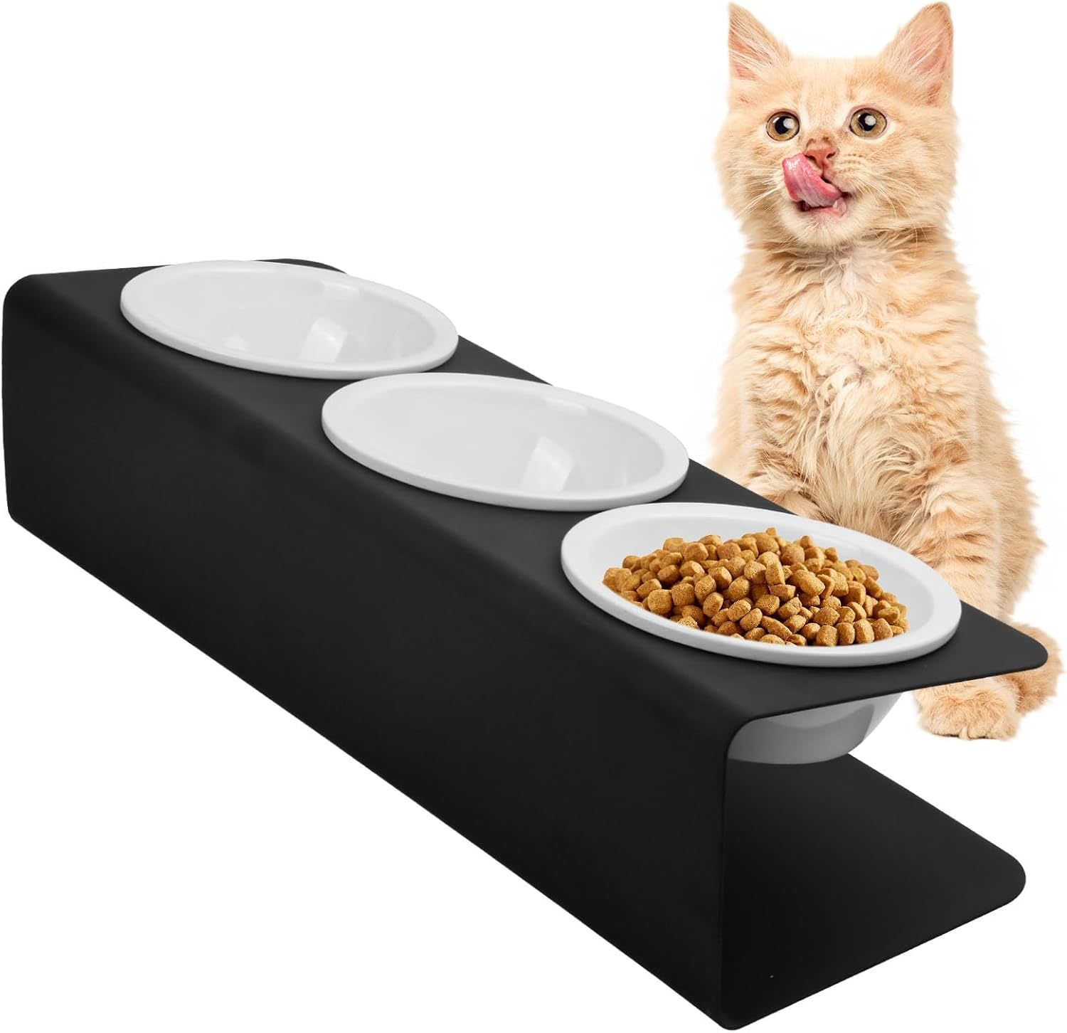 Raised Cat Bowl, Set of 3, 300 Ml, 15&deg; Tilted Ceramic Feeding Bowl, 43 X 14.5 X 11 Cm, Cat Feeding Station, Cat Bowl Set, Cat Feeding Bowl, Raised Feeding Bowls for Small Dogs Cats image number 4