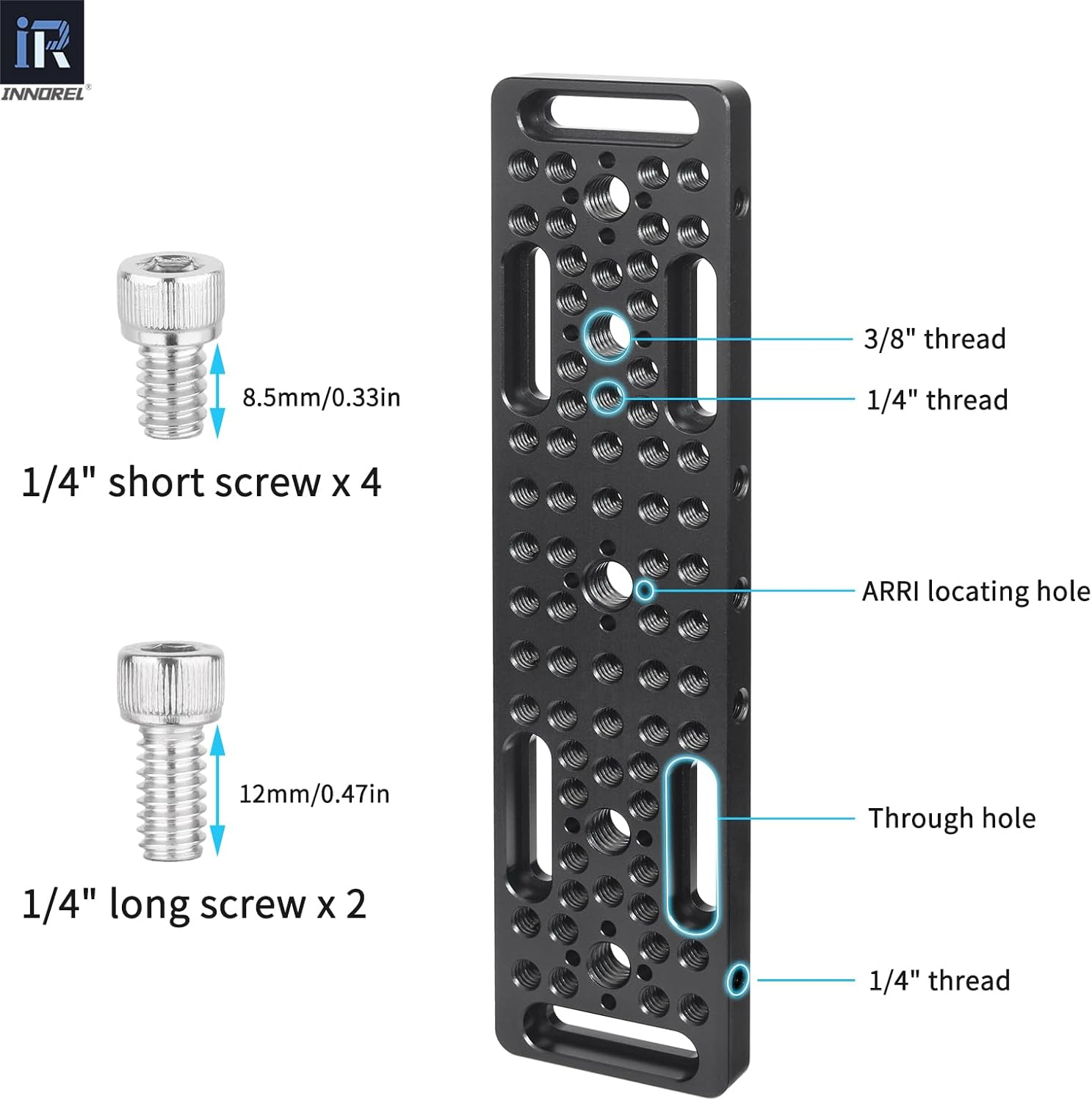 INNOREL CP2005 20 * 5Cm Multi-Functional Cheese Plate with 1/4" & 3/8" Threads, Switching Mounting Plate with Built-In ARRI Locating Holes for Camera and Tripod image number 1