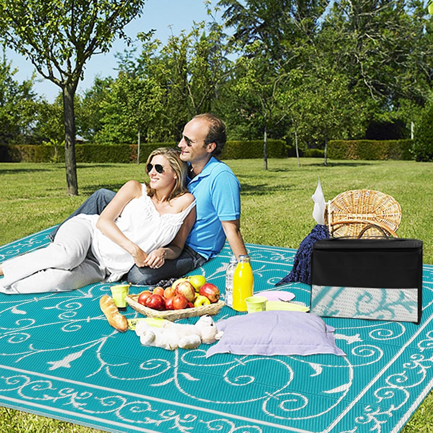 Famibay Outdoor Rug Waterproof Patio Rugs Reversible Garden Rug Portable Picnic Blanket Camping Mat for Balcony Backyard Front Porch Pool Deck, ZW-0901 image number 2