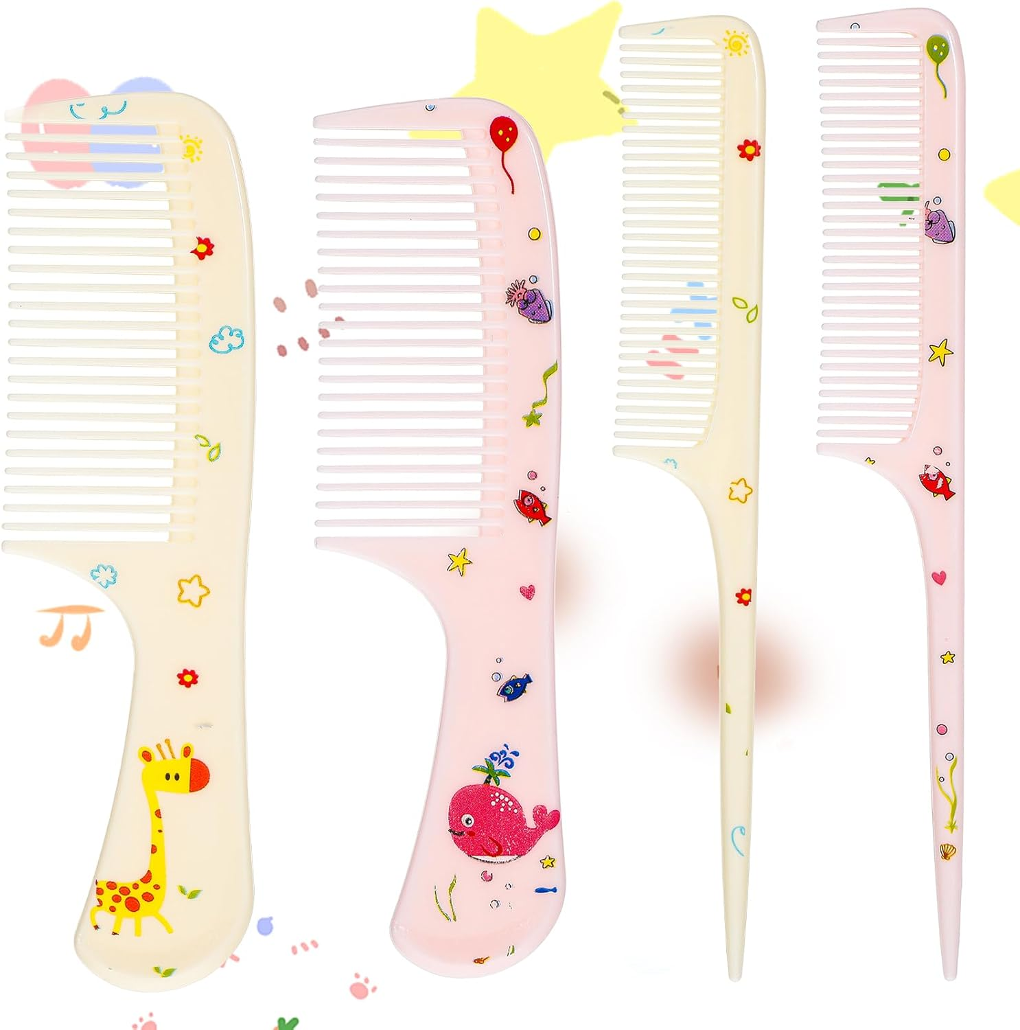 4Pcs Toddler Comb Set, Small Cute Fine Tooth & Rat Tail Baby Comb for Kids Styling, Mini Hair Comb Plastic Parting Combs, Anti-Static Hairdressing Baby Comb for Girl Wet Dry Hair (Pink Yellow) image number 4