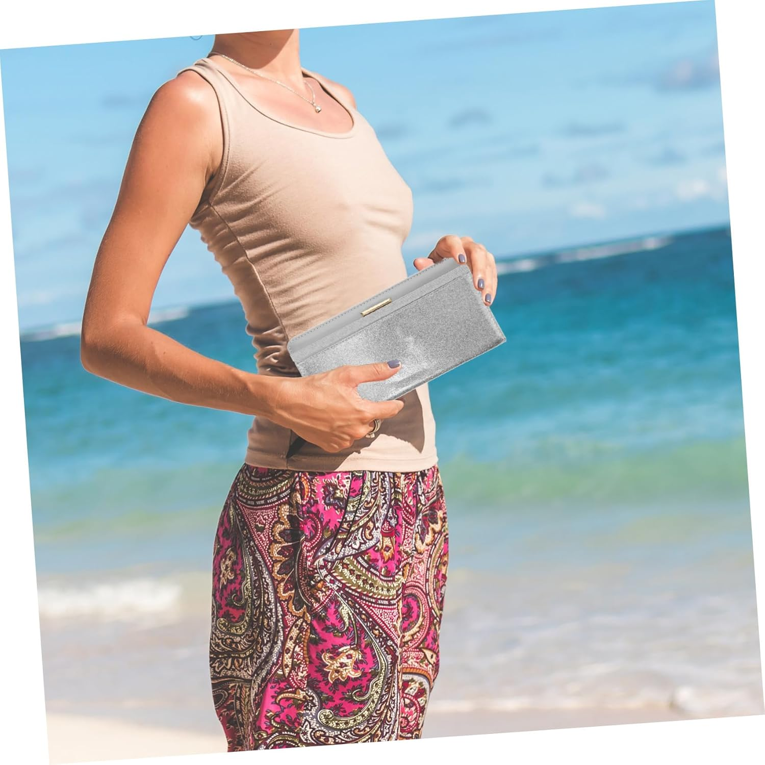 VALICLUD Passport Wallet for Women Glitter Pu Leather Multiple Pockets for Travel Car Insurance and Registration Holder Large Capacity Card Organizer - Grey image number 4