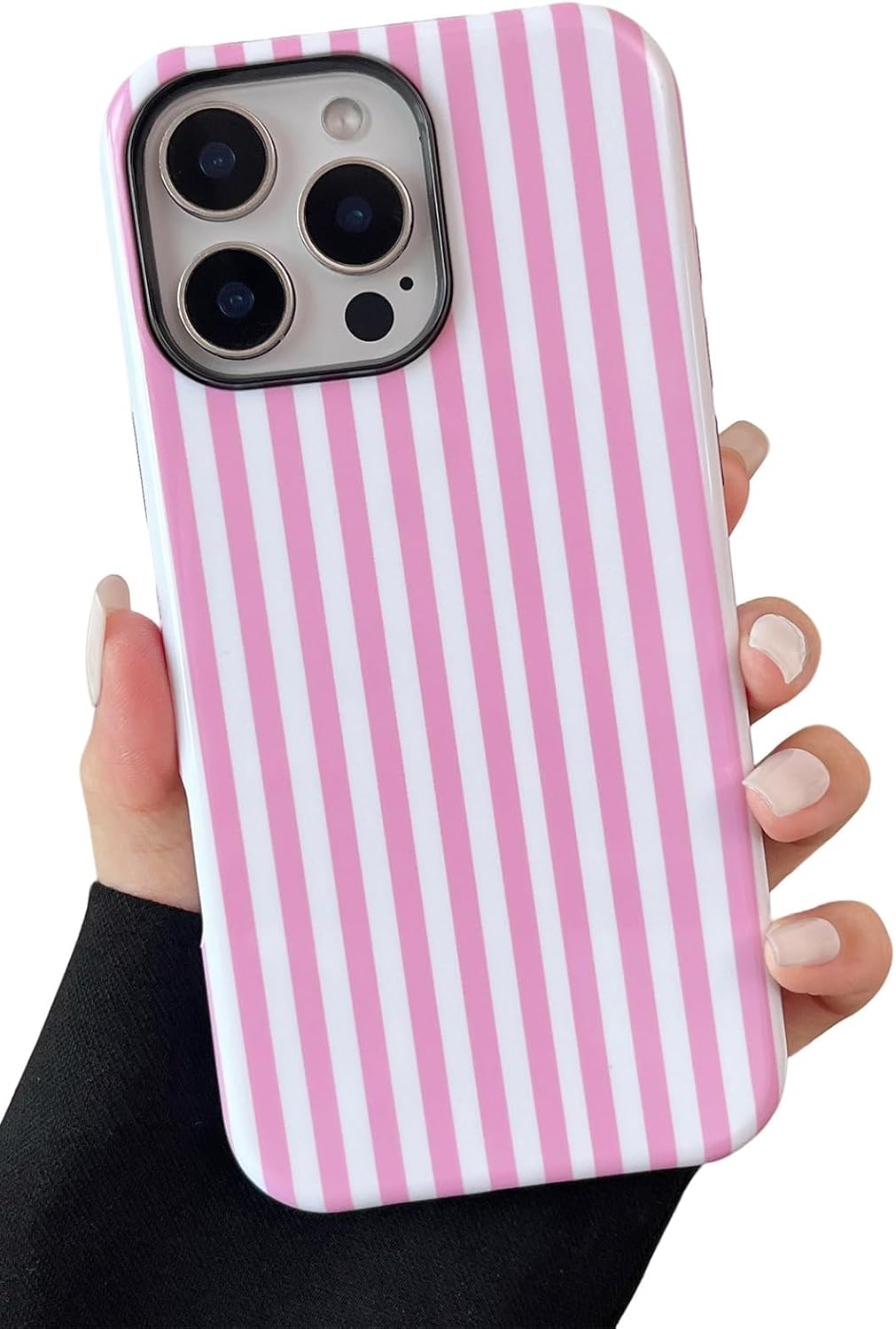 Compatible with Iphone 15 Pro Case, Cute Fashion Aesthetic Striped Pattern Cover for Women, Shockproof Soft TPU and Hard PC Protective Phone Case for Iphone 15 Pro 6.1"- Pink
